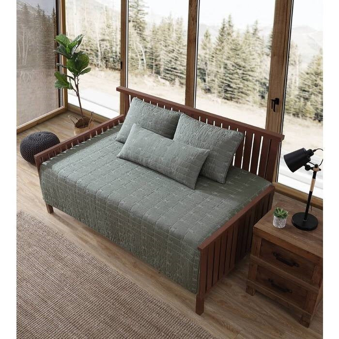 Lightweight Dark Green Brick Fish Pattern 4 Piece Cotton Daybed Cover Set - Image 2