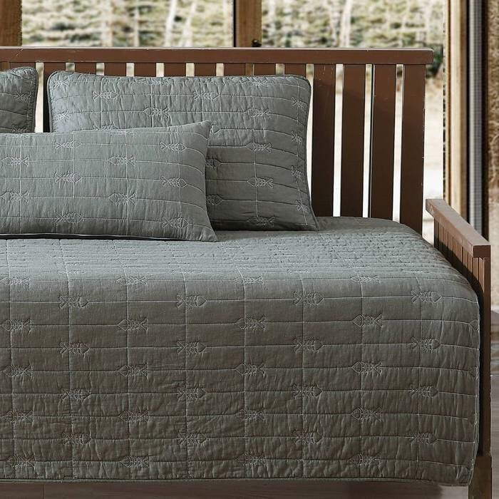 Lightweight Dark Green Brick Fish Pattern 4 Piece Cotton Daybed Cover Set - Image 3