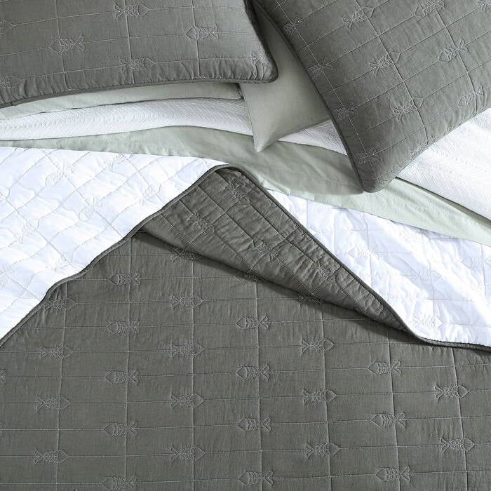 Lightweight Dark Green Brick Fish Pattern 4 Piece Cotton Daybed Cover Set - Image 4