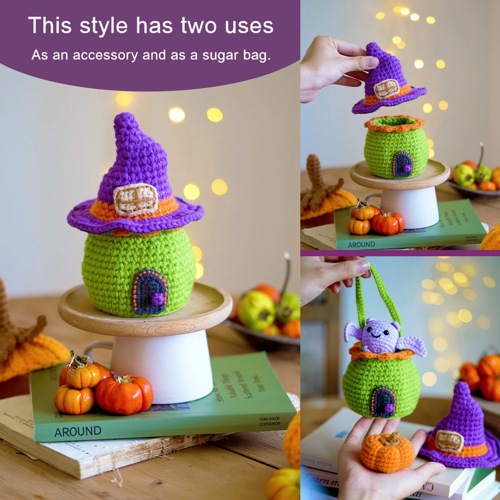 Little Witch House with Bat. Halloween Amigurumi DIY Crochet Kit Wizardi F07N8-M103 - Image 3