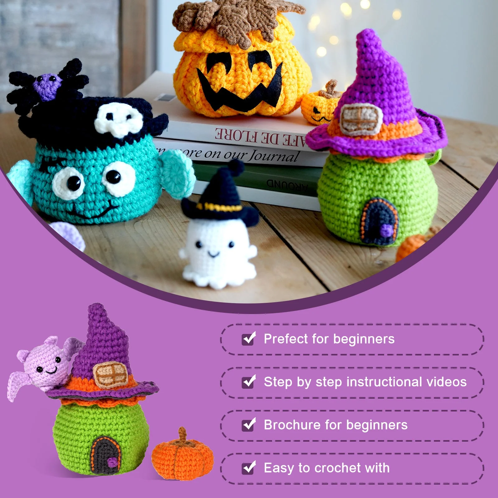 Little Witch House with Bat. Halloween Amigurumi DIY Crochet Kit Wizardi F07N8-M103 - Image 4