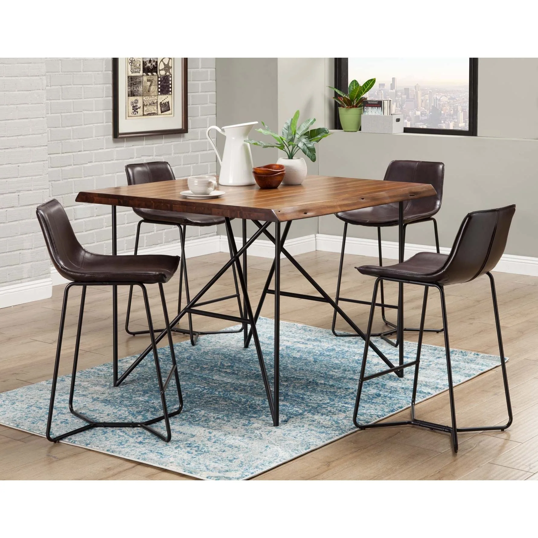 Live Edge Leather Pub Chairs, Dark Brown - Image 5