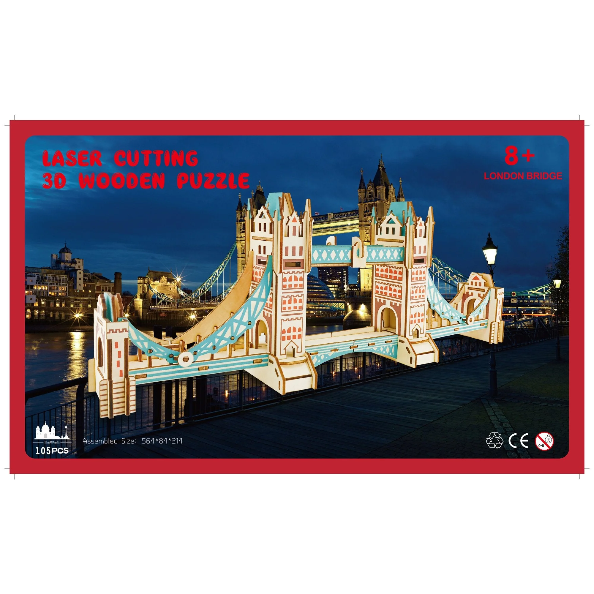London Tower Bridge Model Kit - Wooden Laser-Cut 3D Puzzle (105 Pcs) - Image 3