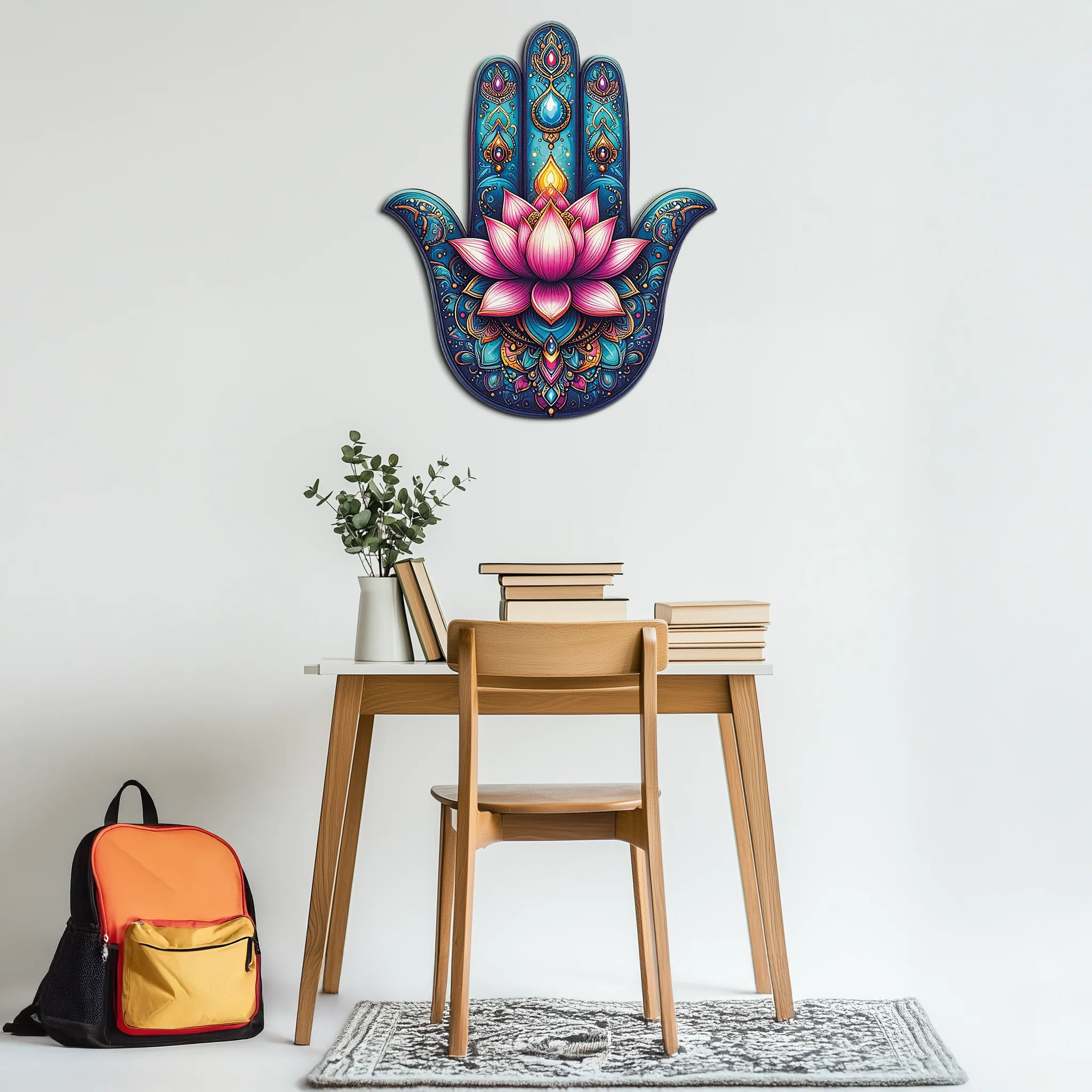 Lotus Hamsa Hand Metal Wall Art – Mystic Boho Decor-KAFUVM035 - Image 3