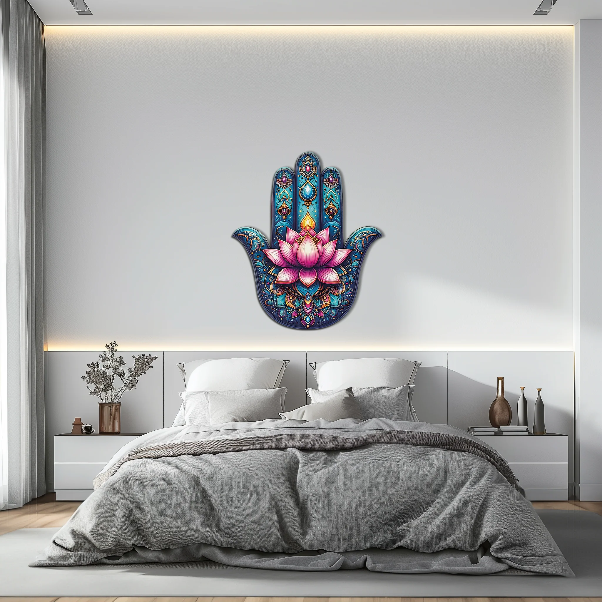 Lotus Hamsa Hand Metal Wall Art – Mystic Boho Decor-KAFUVM035 - Image 4
