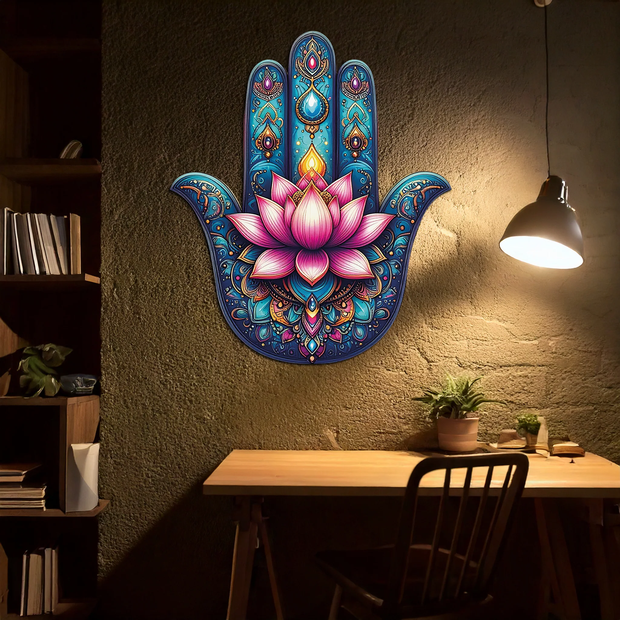 Lotus Hamsa Hand Metal Wall Art – Mystic Boho Decor-KAFUVM035 - Image 5