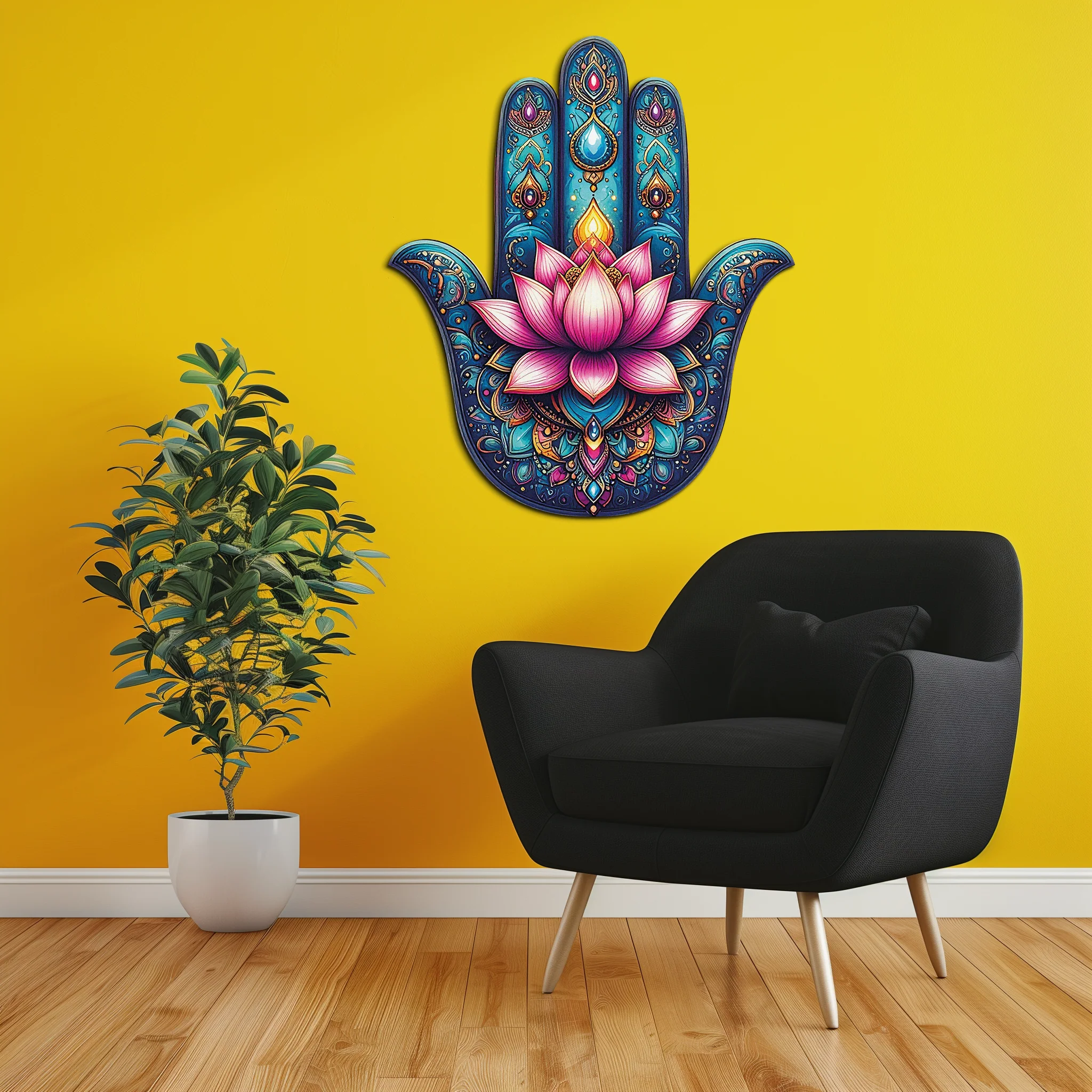 Lotus Hamsa Hand Metal Wall Art – Mystic Boho Decor-KAFUVM035 - Image 6