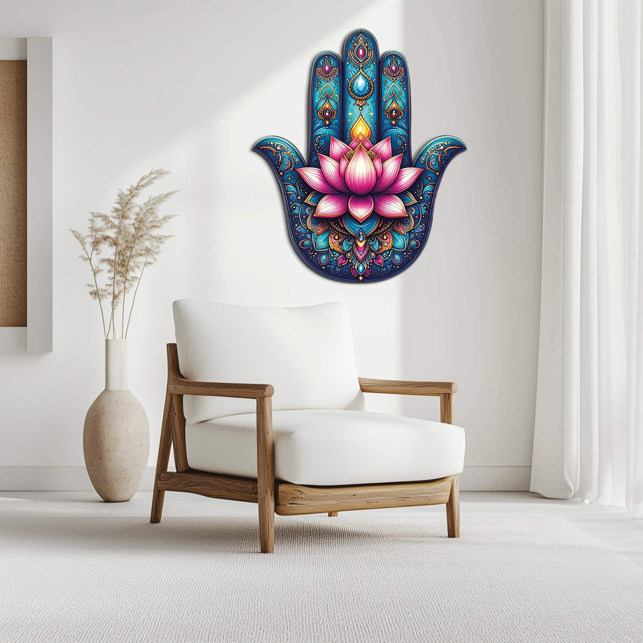 Lotus Hamsa Hand Metal Wall Art – Mystic Boho Decor-KAFUVM035 - Image 7