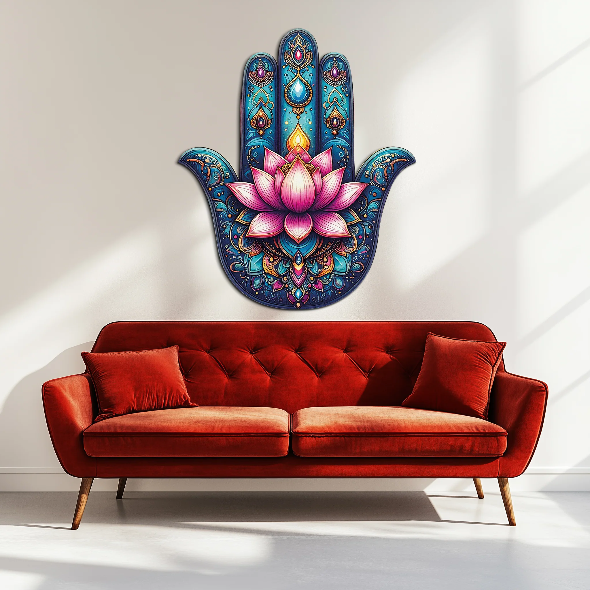 Lotus Hamsa Hand Metal Wall Art – Mystic Boho Decor-KAFUVM035 - Image 8
