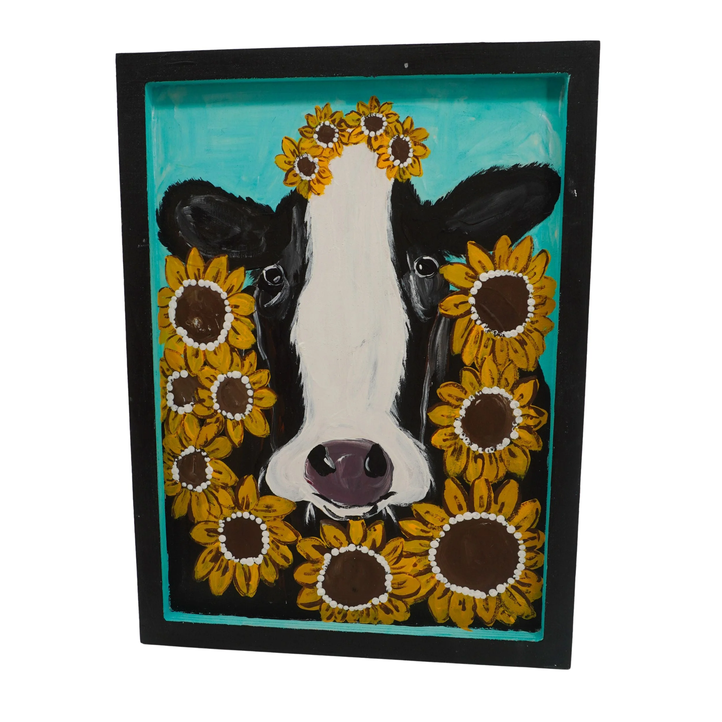 Louise the Sunflower Cow | 9.75 X 13.25 | Old Wood Canvas | The Painted Attic - Image 2
