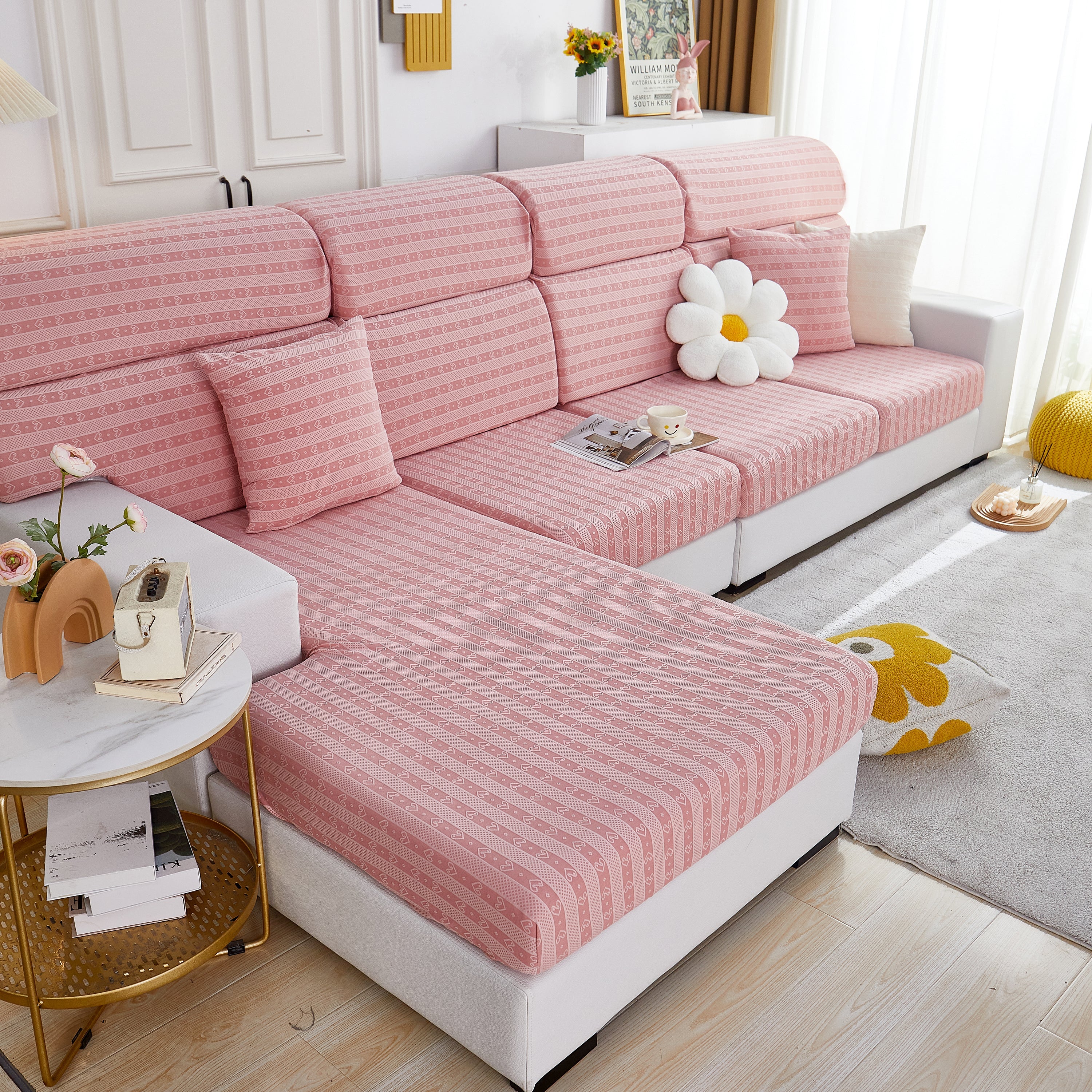 Love Stripe Jacquard Fleece Fabric Stretch Cushion Cover, Non-Slip Furniture Protector for Kids, Couch Cushion Covers - Image 10