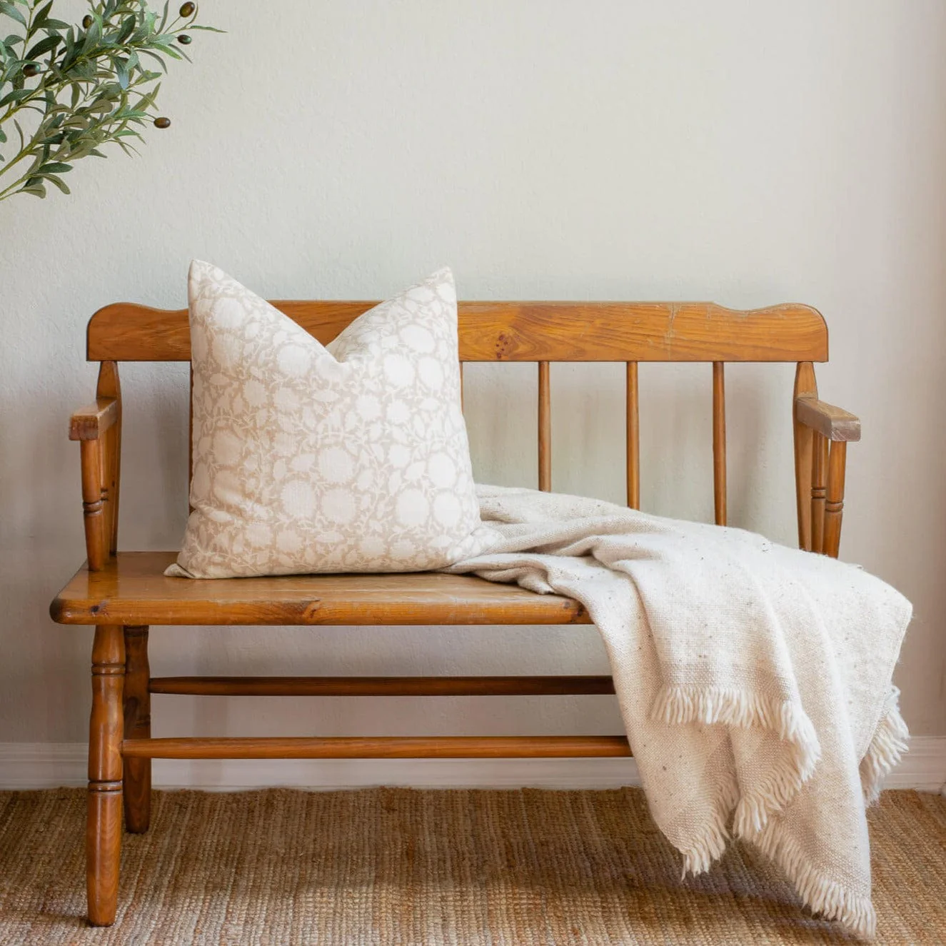 Luana Floral Block Printed Pillow Cover | Beige/Brown - Image 8