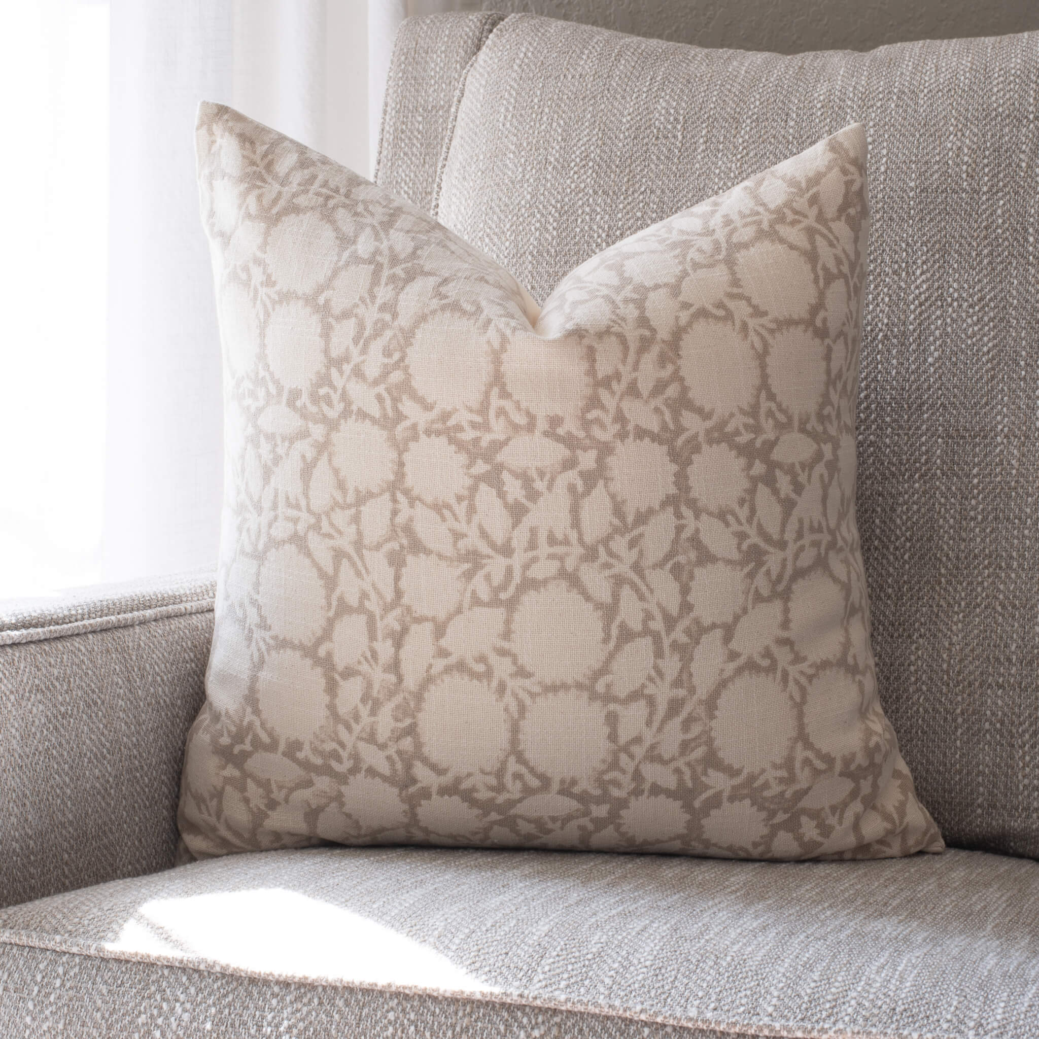 Luana Floral Block Printed Pillow Cover | Beige/Brown - Image 9