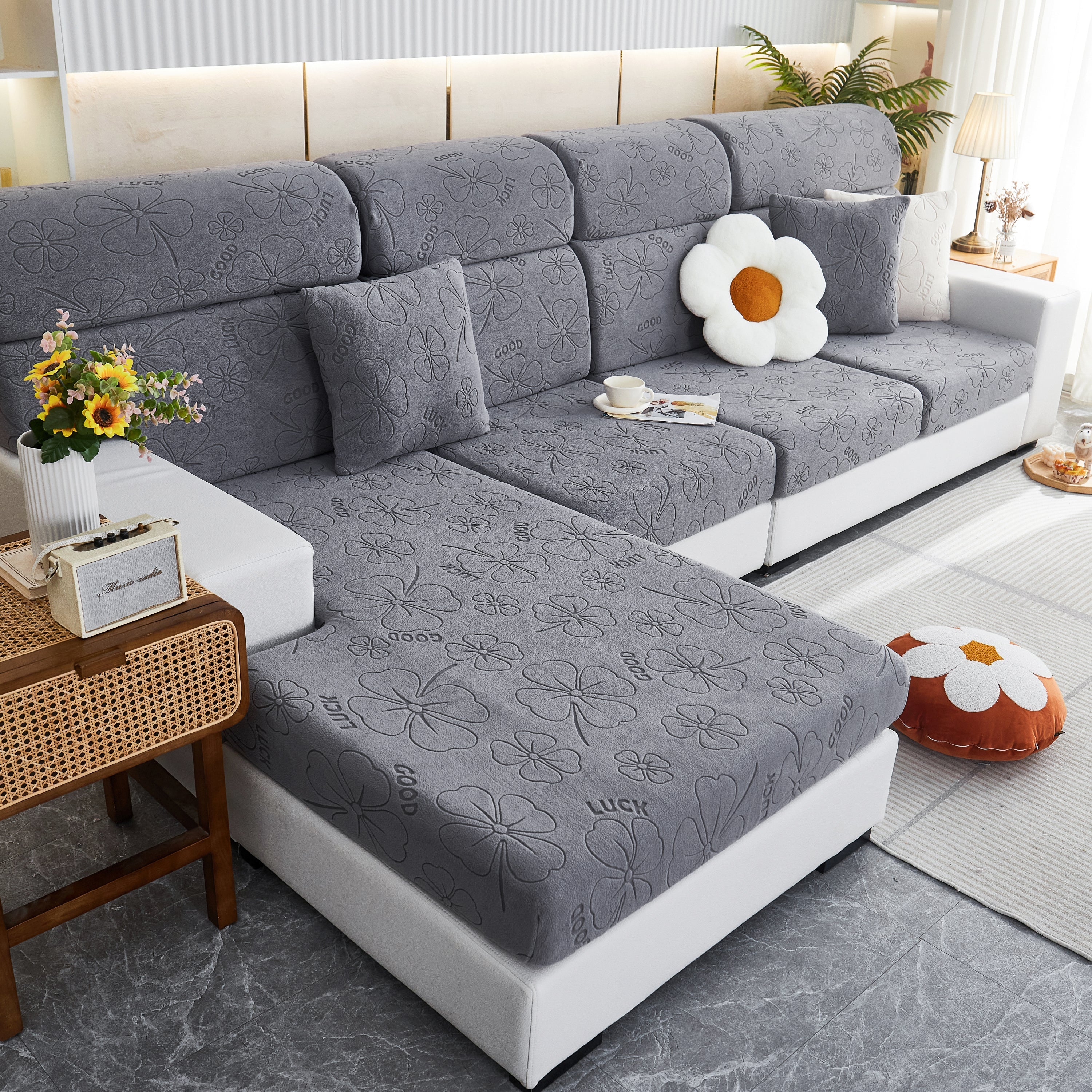 Lucky Clover Slipcover Non-Slip Stretch Jacquard Polar Fleece Sofa Cover for Pets, Cushions, Couches - Image 10