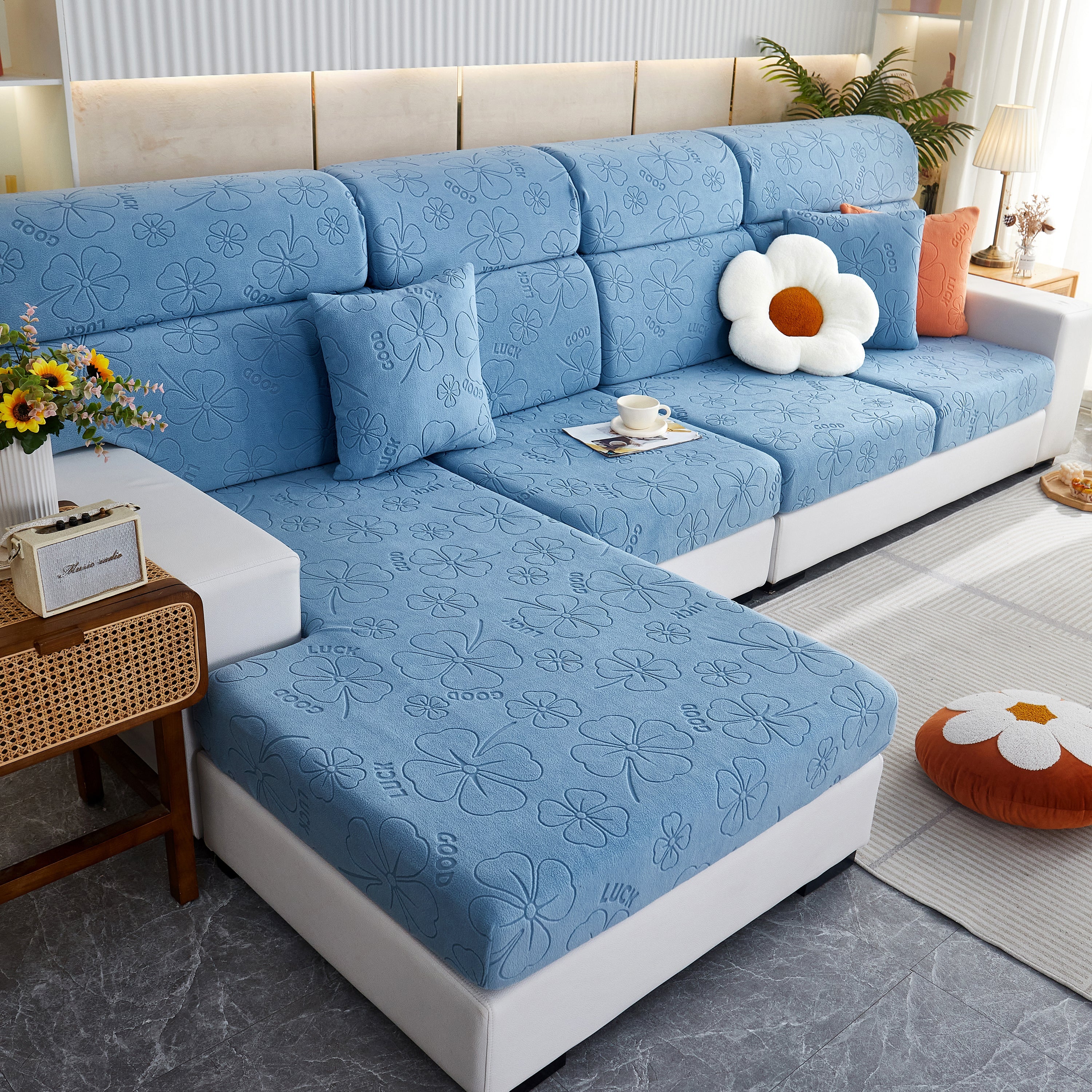 Lucky Clover Slipcover Non-Slip Stretch Jacquard Polar Fleece Sofa Cover for Pets, Cushions, Couches - Image 12