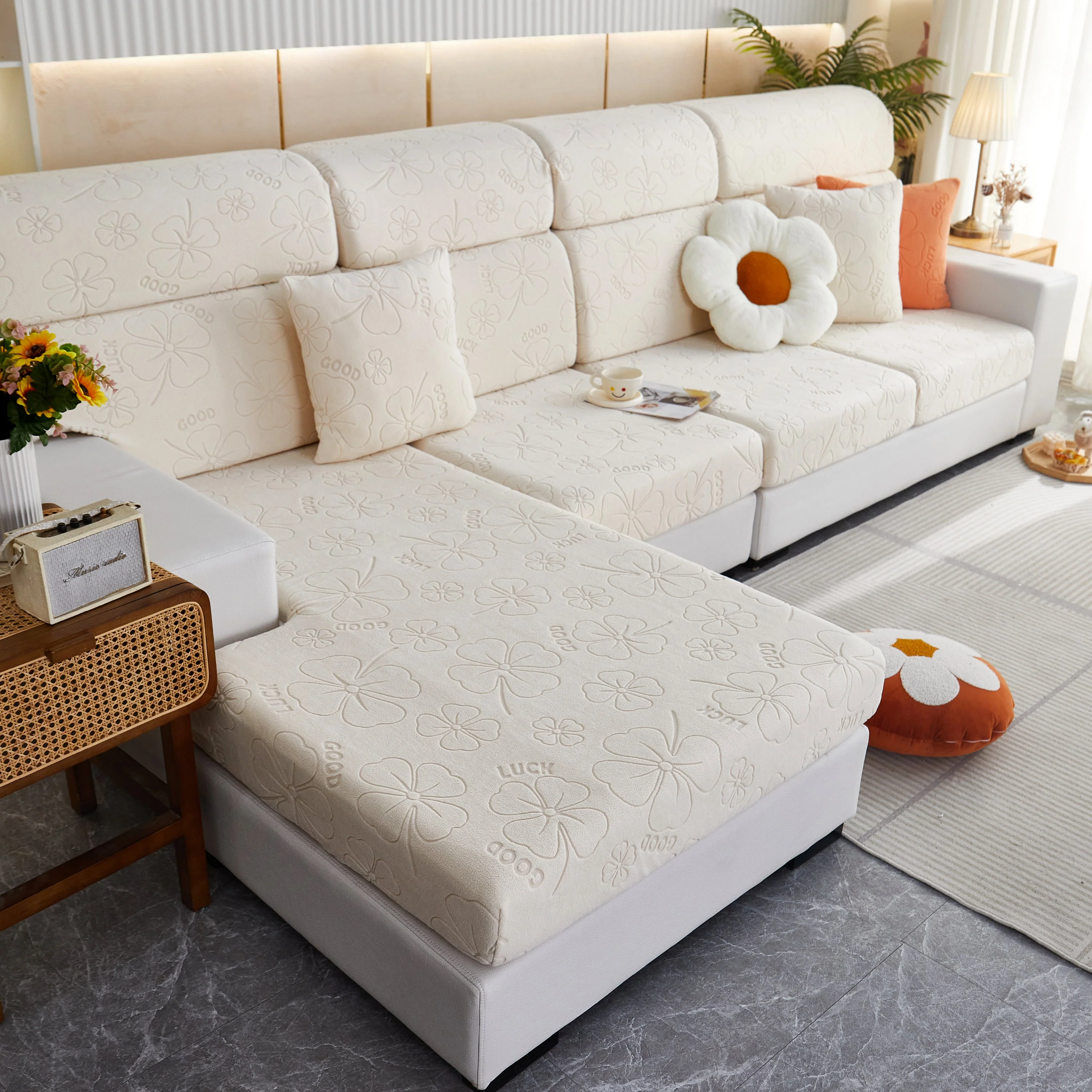 Lucky Clover Slipcover Non-Slip Stretch Jacquard Polar Fleece Sofa Cover for Pets, Cushions, Couches - Image 14