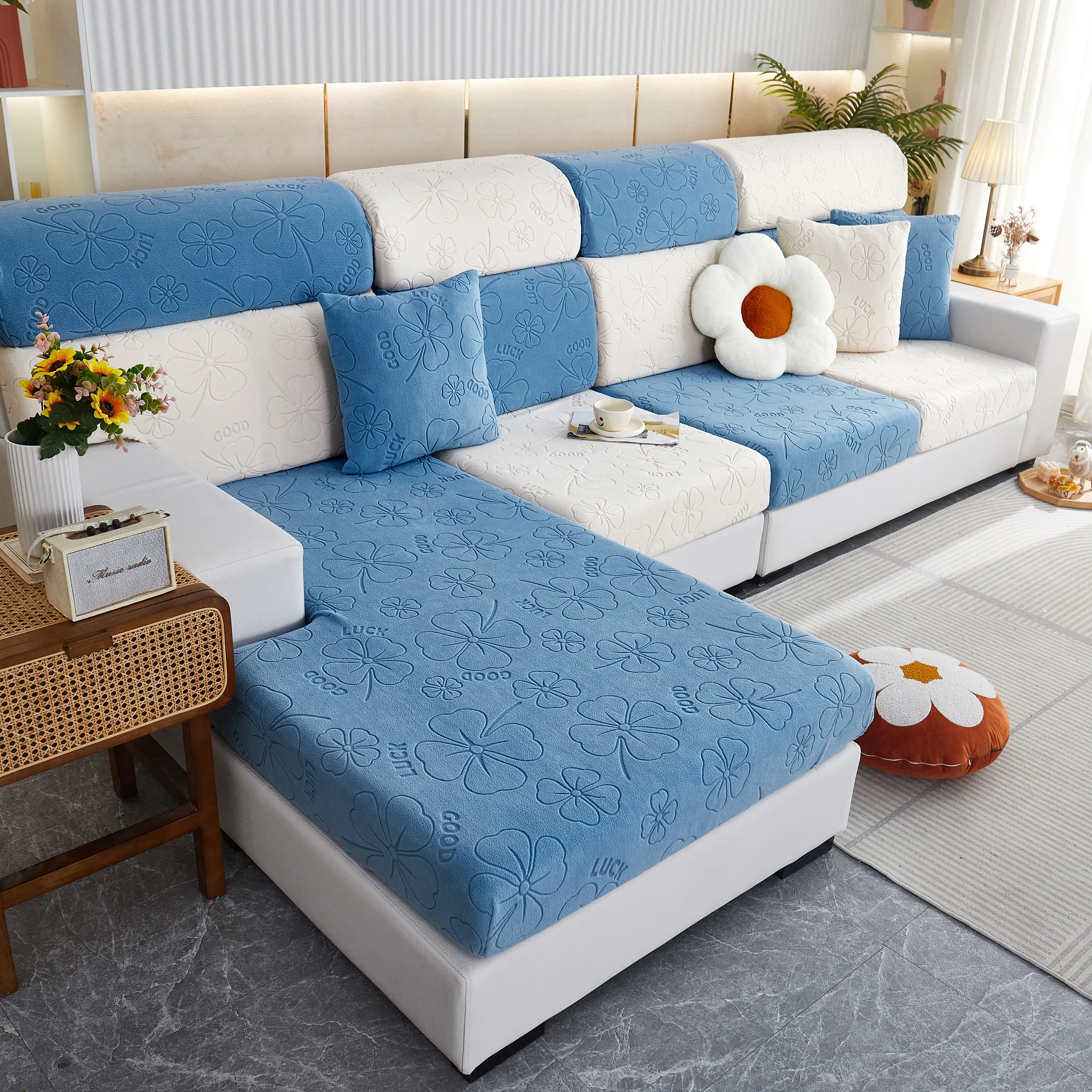 Lucky Clover Slipcover Non-Slip Stretch Jacquard Polar Fleece Sofa Cover for Pets, Cushions, Couches - Image 15
