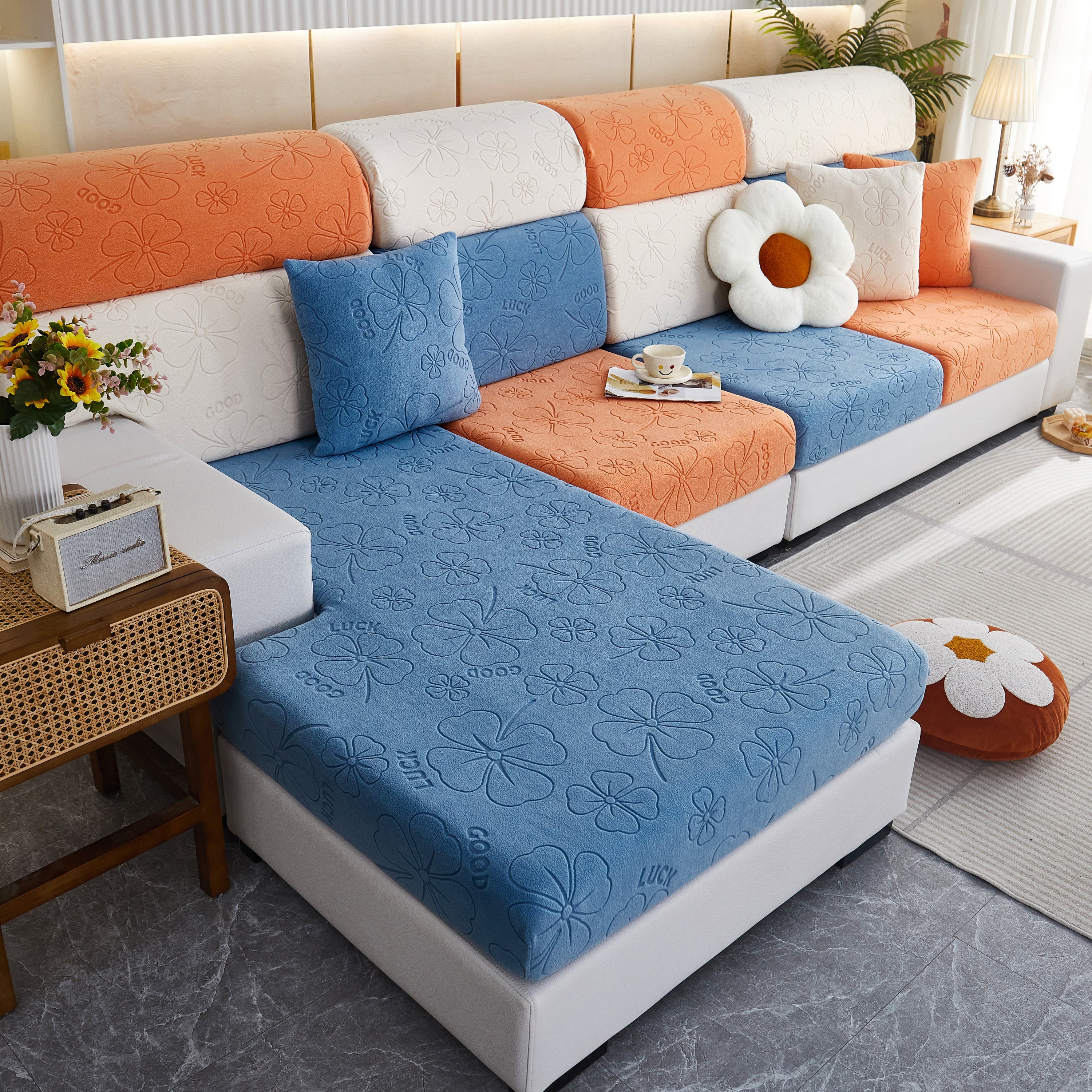 Lucky Clover Slipcover Non-Slip Stretch Jacquard Polar Fleece Sofa Cover for Pets, Cushions, Couches - Image 17