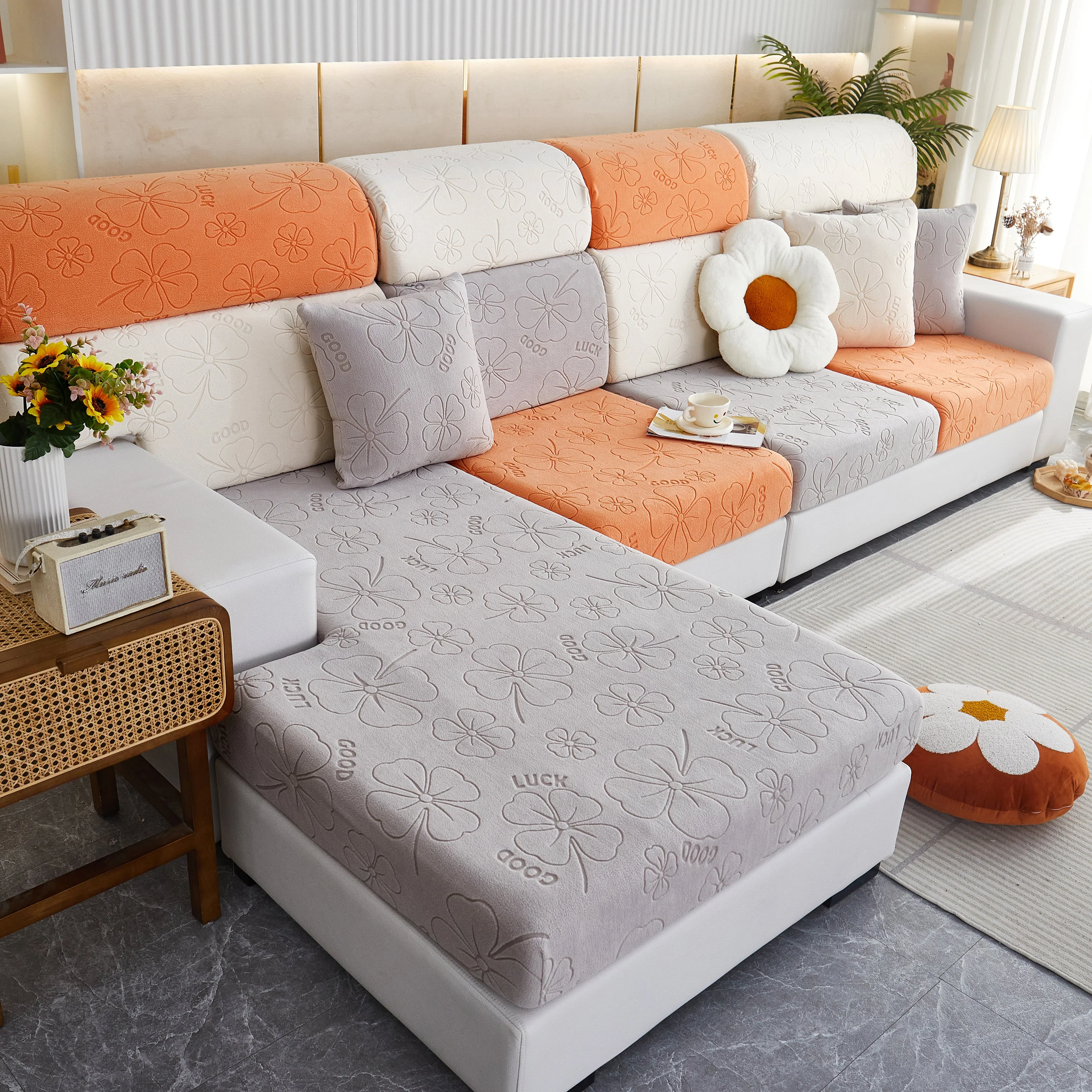 Lucky Clover Slipcover Non-Slip Stretch Jacquard Polar Fleece Sofa Cover for Pets, Cushions, Couches - Image 18