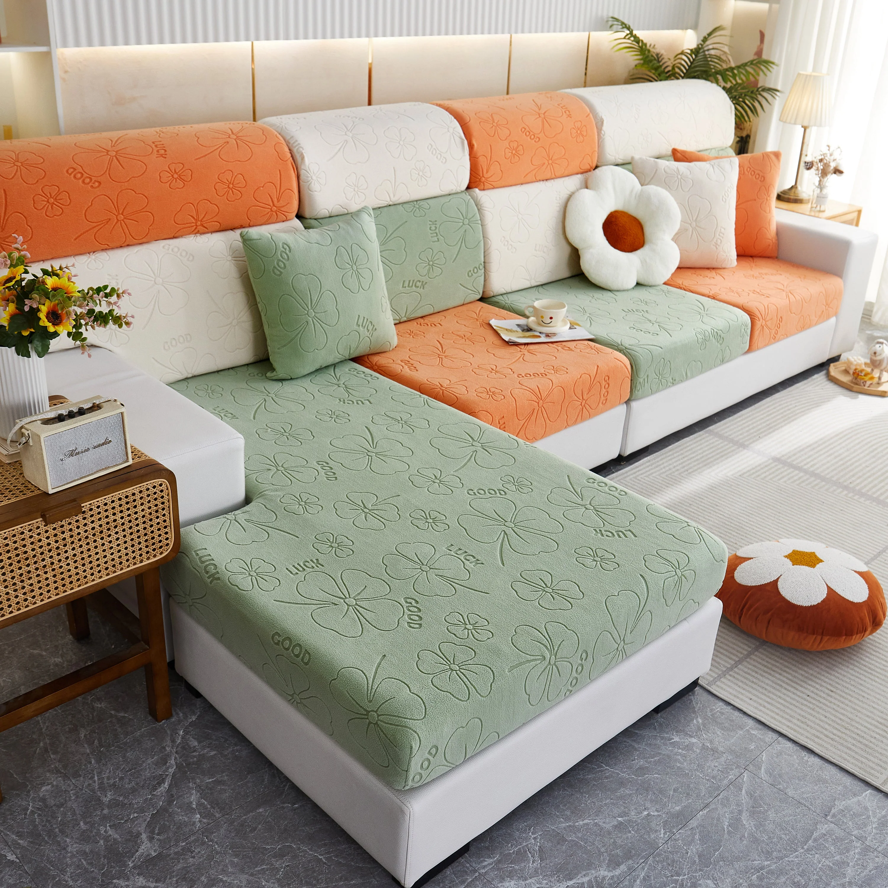 Lucky Clover Slipcover Non-Slip Stretch Jacquard Polar Fleece Sofa Cover for Pets, Cushions, Couches - Image 19