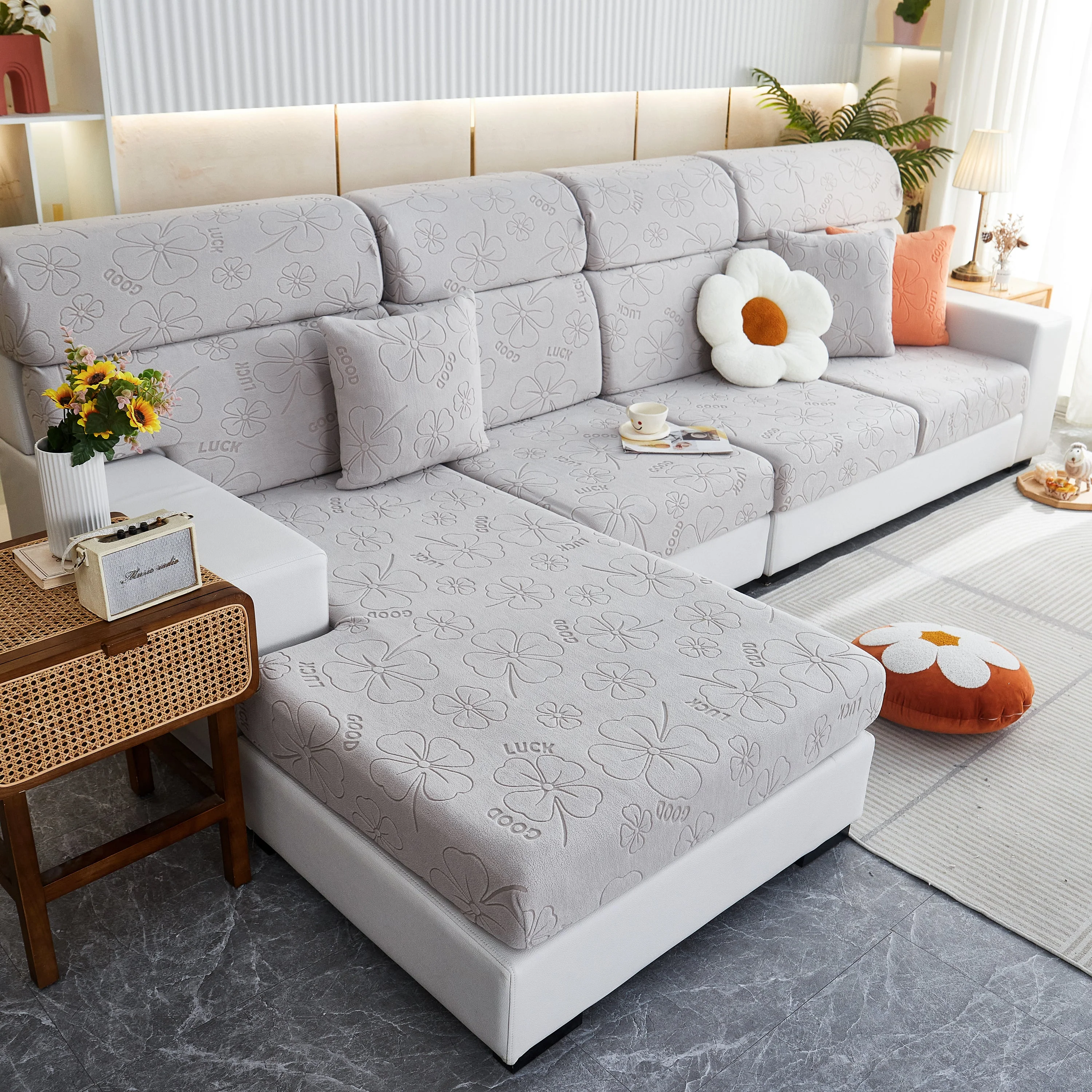 Lucky Clover Slipcover Non-Slip Stretch Jacquard Polar Fleece Sofa Cover for Pets, Cushions, Couches - Image 20