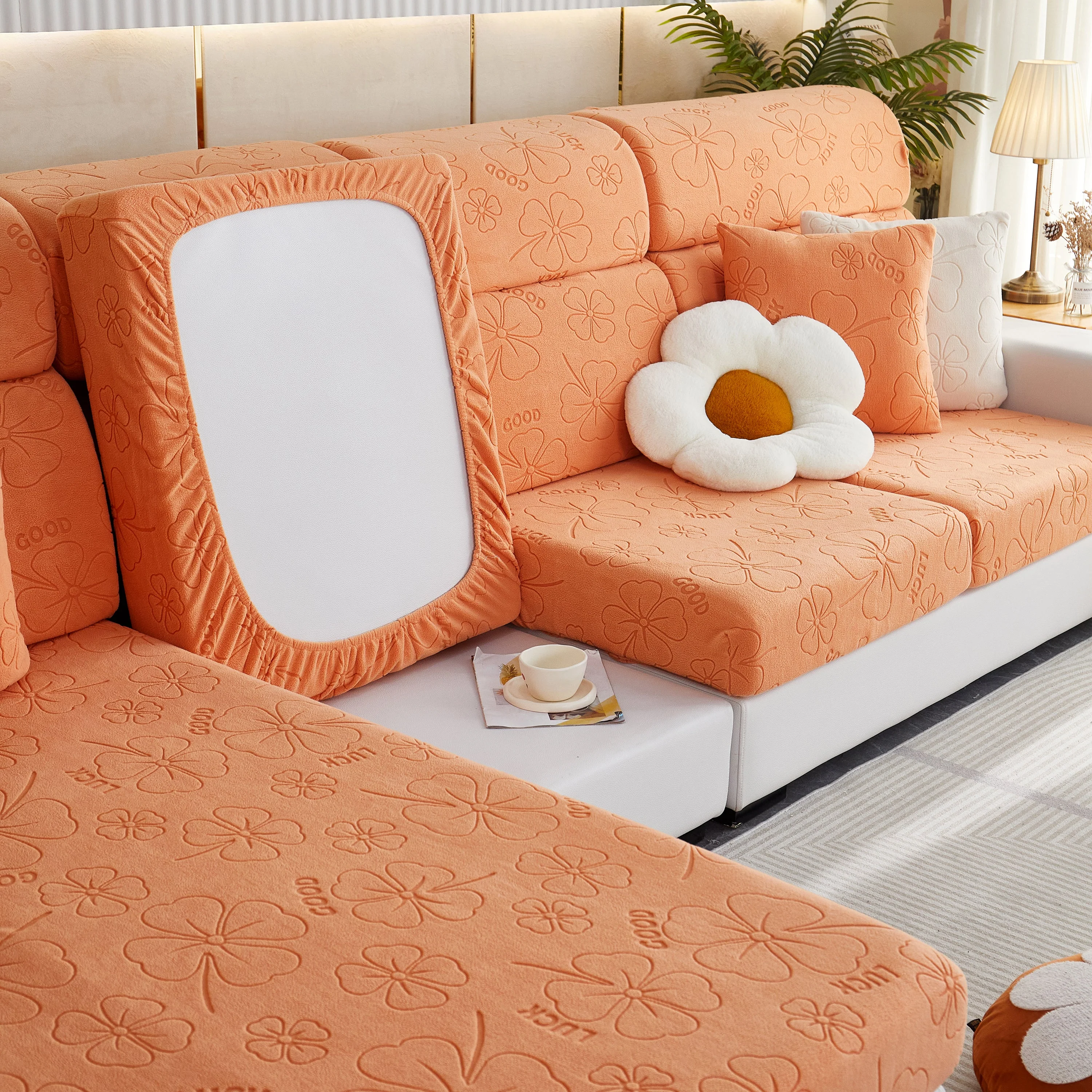 Lucky Clover Slipcover Non-Slip Stretch Jacquard Polar Fleece Sofa Cover for Pets, Cushions, Couches - Image 22