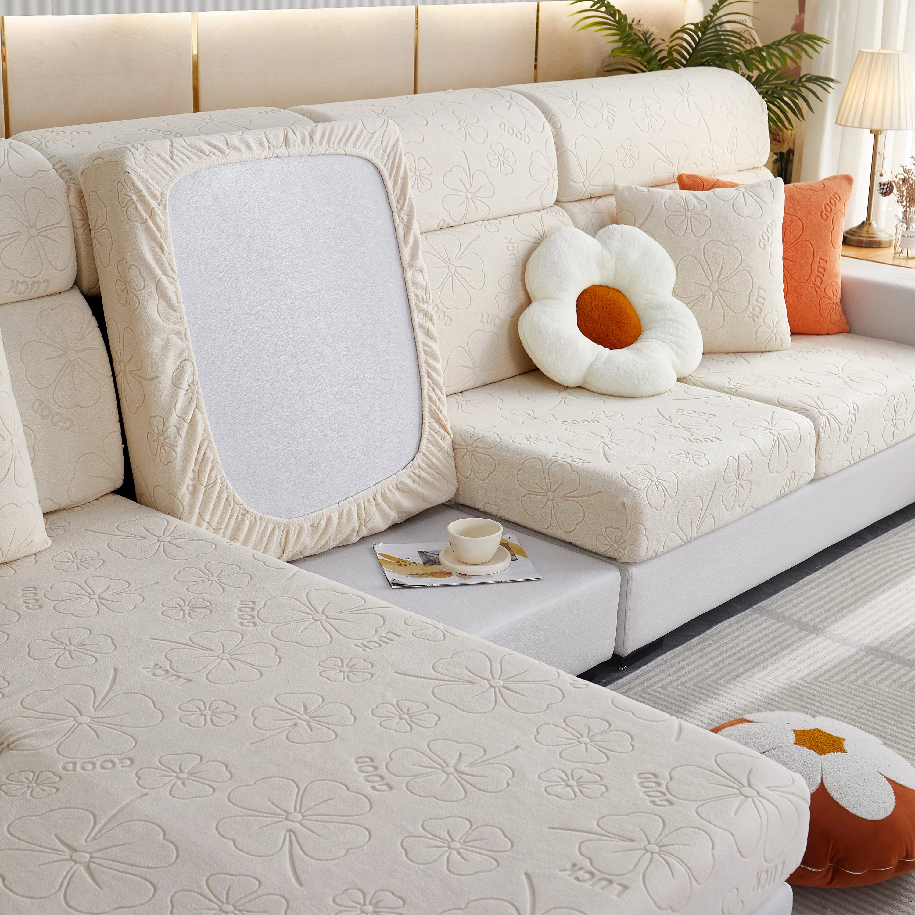 Lucky Clover Slipcover Non-Slip Stretch Jacquard Polar Fleece Sofa Cover for Pets, Cushions, Couches - Image 25