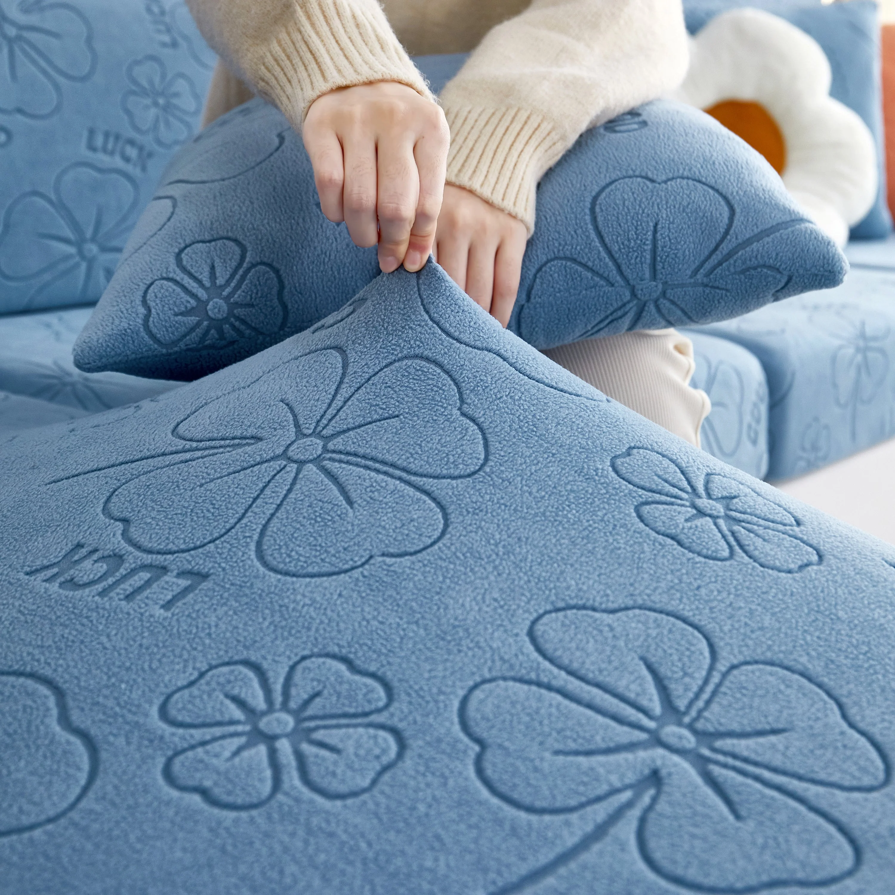 Lucky Clover Slipcover Non-Slip Stretch Jacquard Polar Fleece Sofa Cover for Pets, Cushions, Couches - Image 34