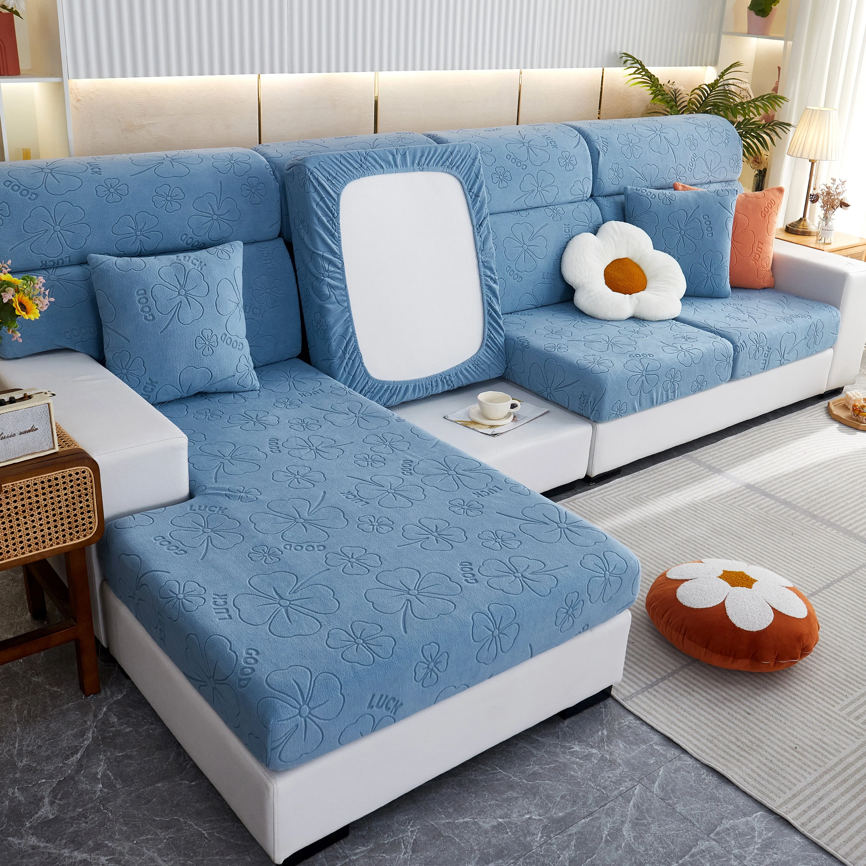 Lucky Clover Slipcover Non-Slip Stretch Jacquard Polar Fleece Sofa Cover for Pets, Cushions, Couches - Image 35