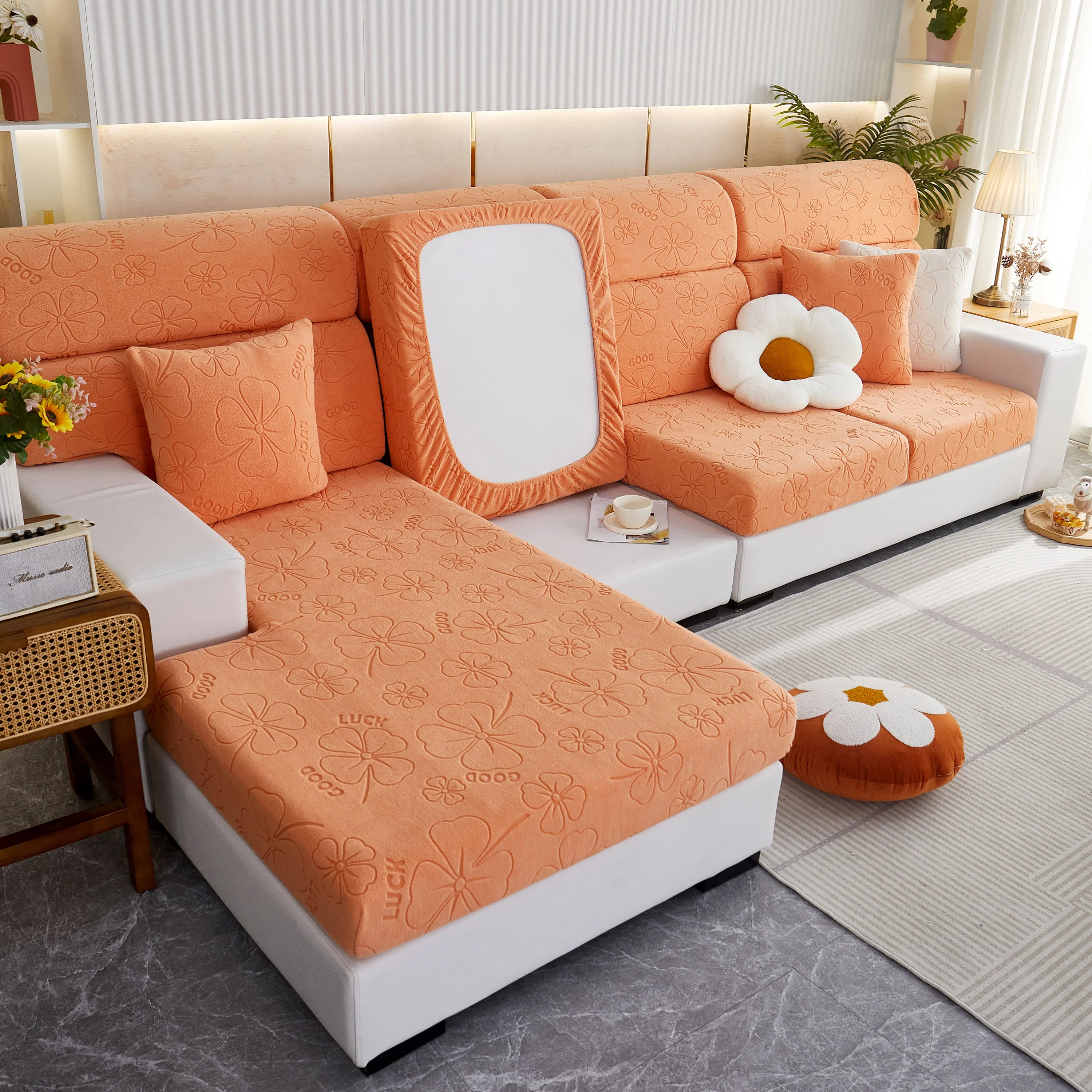 Lucky Clover Slipcover Non-Slip Stretch Jacquard Polar Fleece Sofa Cover for Pets, Cushions, Couches - Image 42