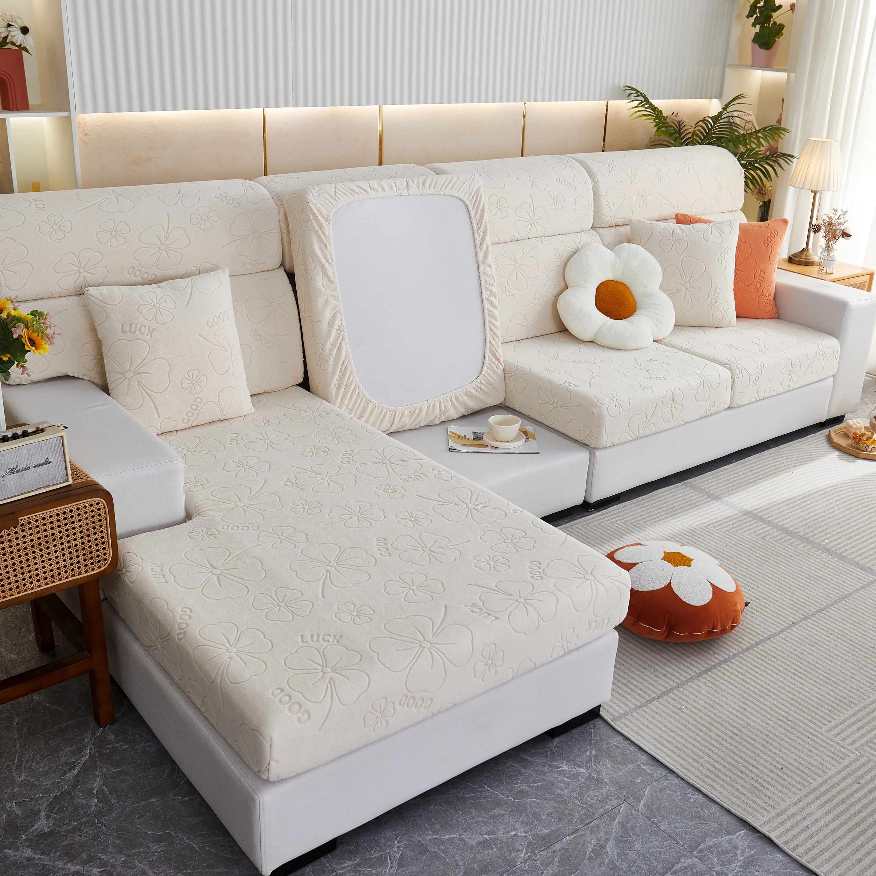 Lucky Clover Slipcover Non-Slip Stretch Jacquard Polar Fleece Sofa Cover for Pets, Cushions, Couches - Image 49
