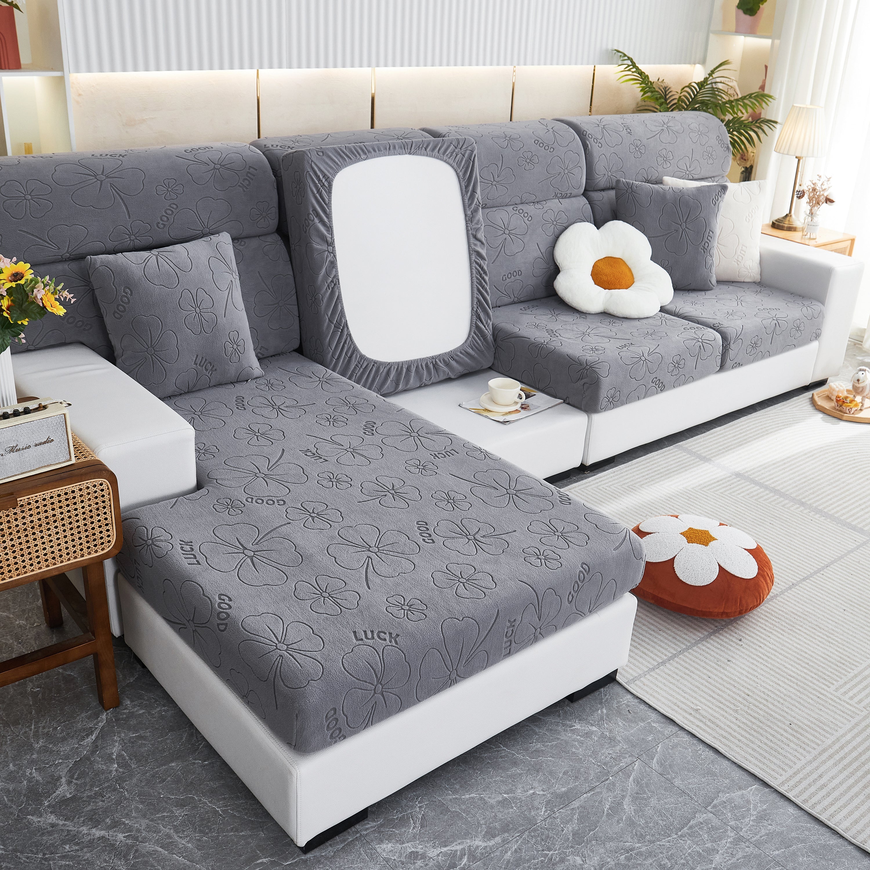 Lucky Clover Slipcover Non-Slip Stretch Jacquard Polar Fleece Sofa Cover for Pets, Cushions, Couches - Image 63