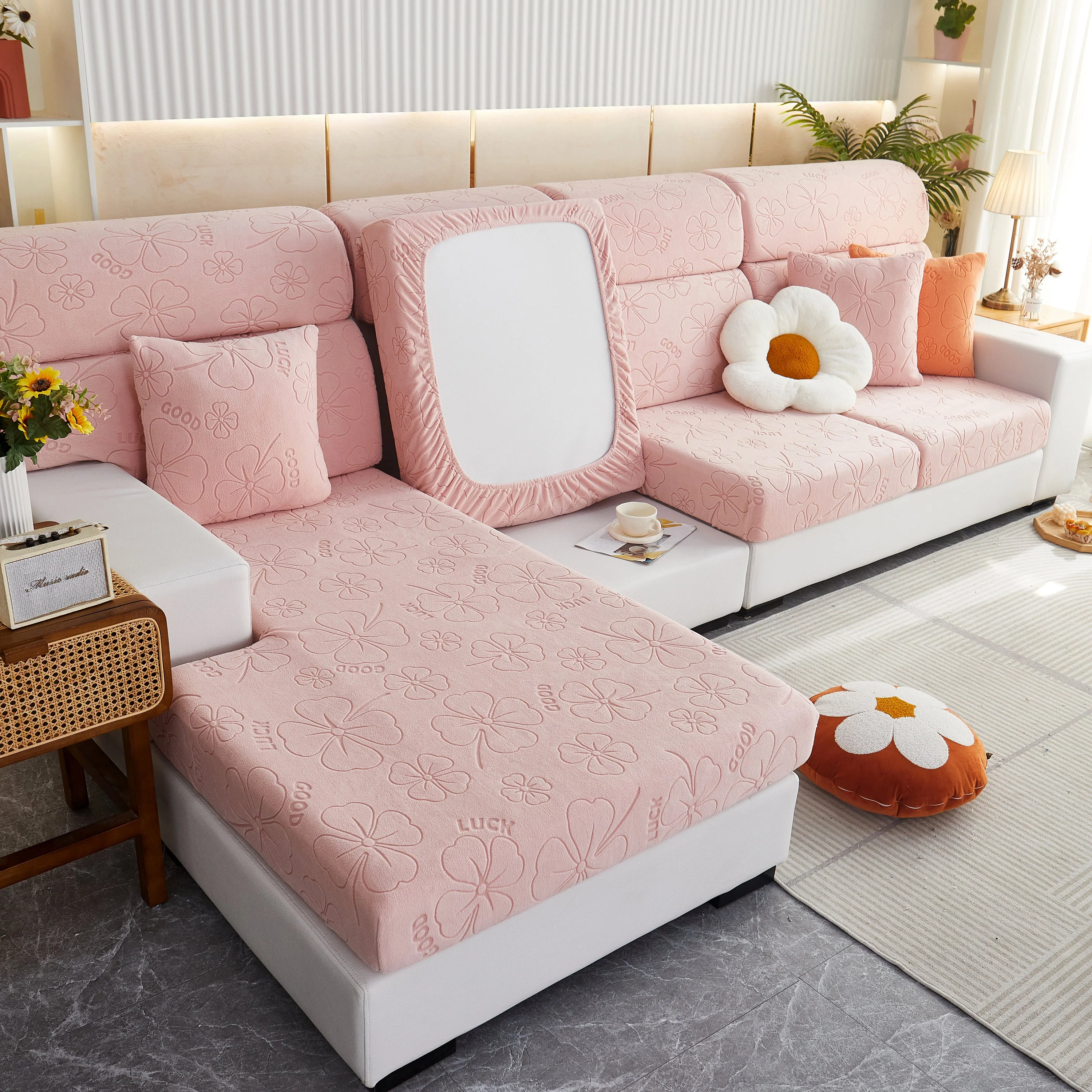 Lucky Clover Slipcover Non-Slip Stretch Jacquard Polar Fleece Sofa Cover for Pets, Cushions, Couches - Image 7