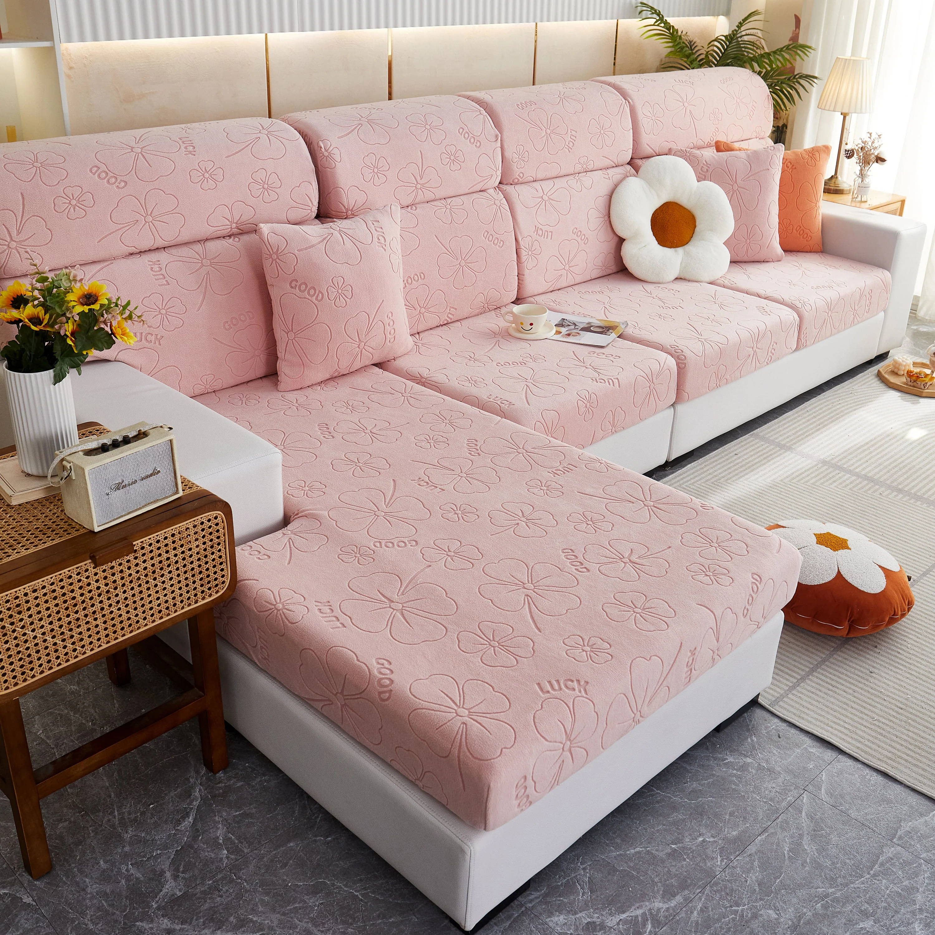 Lucky Clover Slipcover Non-Slip Stretch Jacquard Polar Fleece Sofa Cover for Pets, Cushions, Couches - Image 8