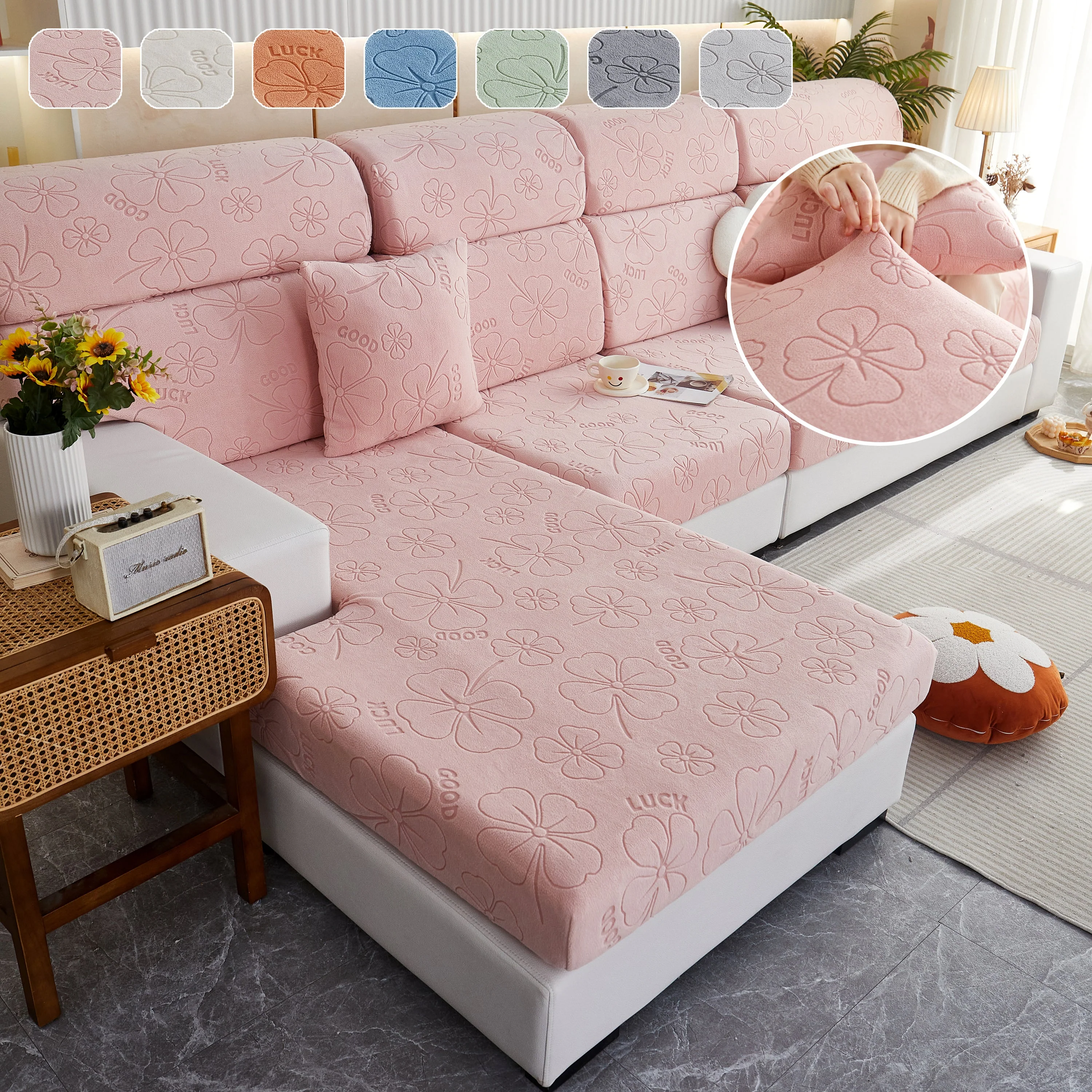 Lucky Clover Slipcover Non-Slip Stretch Jacquard Polar Fleece Sofa Cover for Pets, Cushions, Couches - Image 9