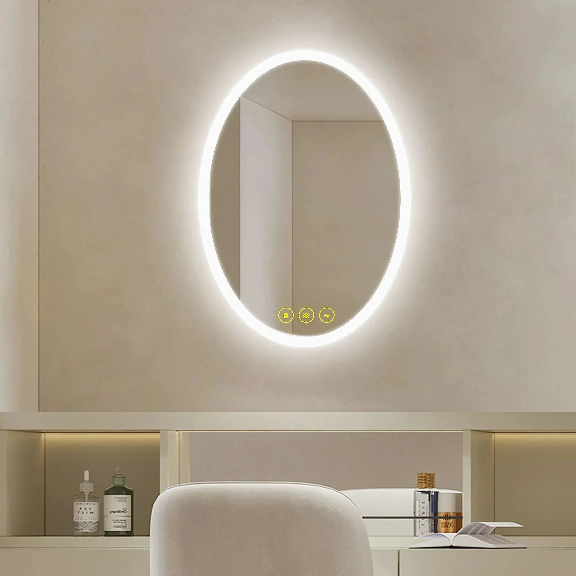 LuminaMirror Oval Frameless LED Anti-Fog Dimmable Bathroom Vanity Mirror - Image 10