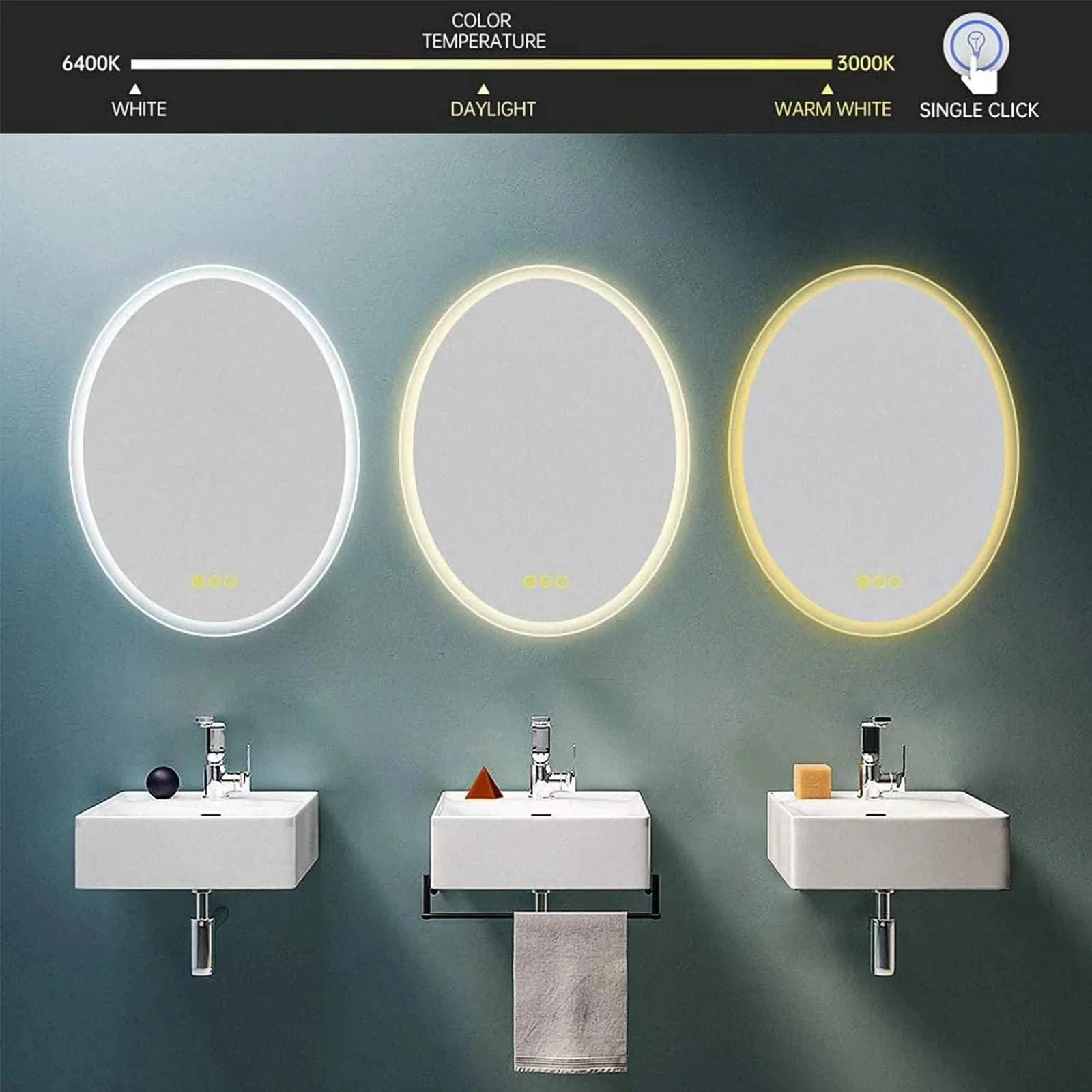 LuminaMirror Oval Frameless LED Anti-Fog Dimmable Bathroom Vanity Mirror - Image 12