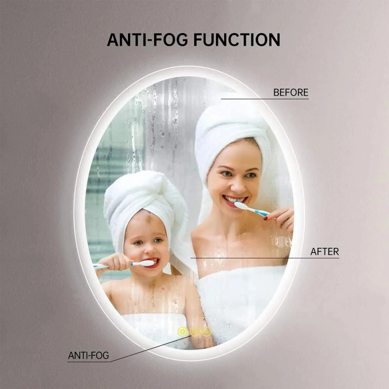 LuminaMirror Oval Frameless LED Anti-Fog Dimmable Bathroom Vanity Mirror - Image 13
