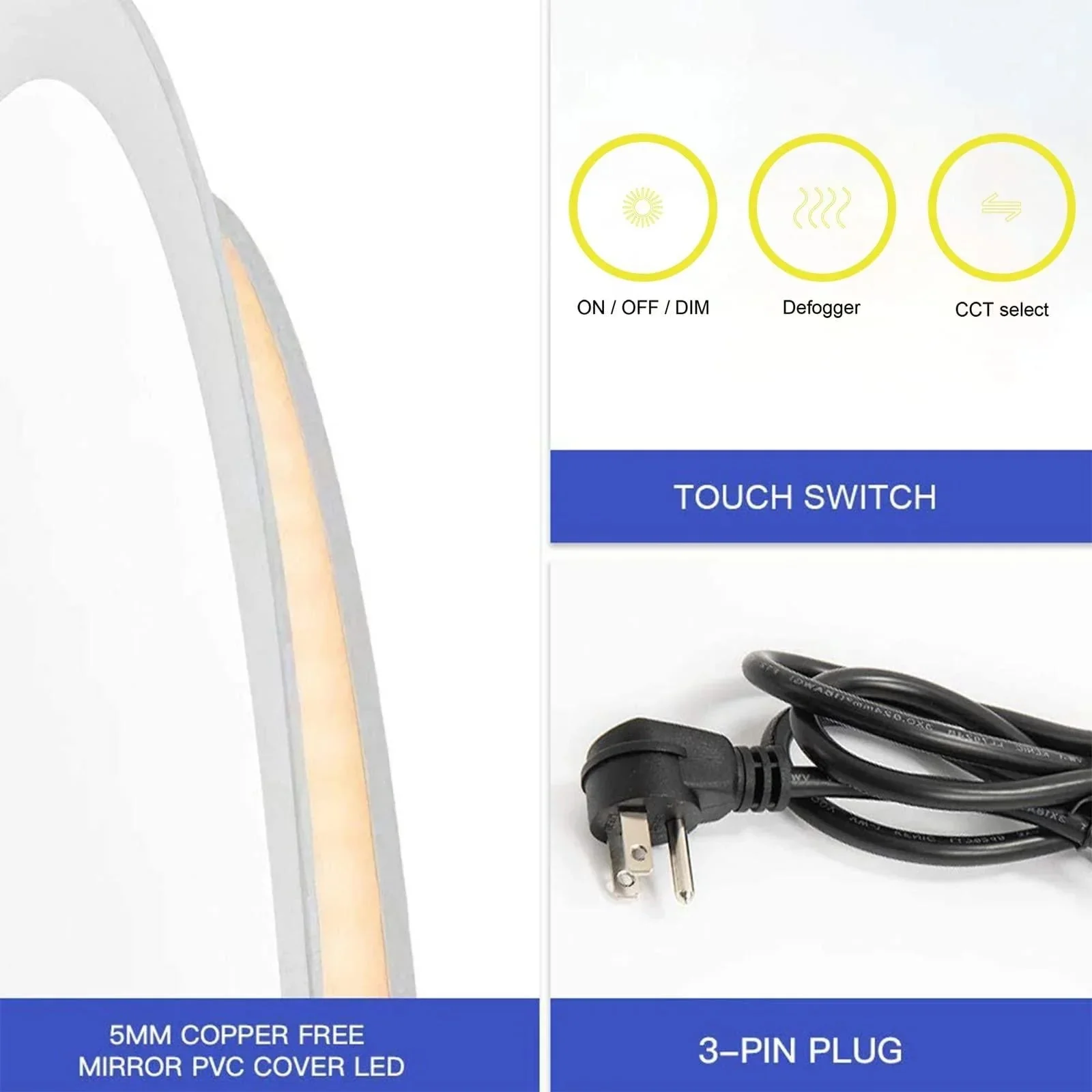 LuminaMirror Oval Frameless LED Anti-Fog Dimmable Bathroom Vanity Mirror - Image 14