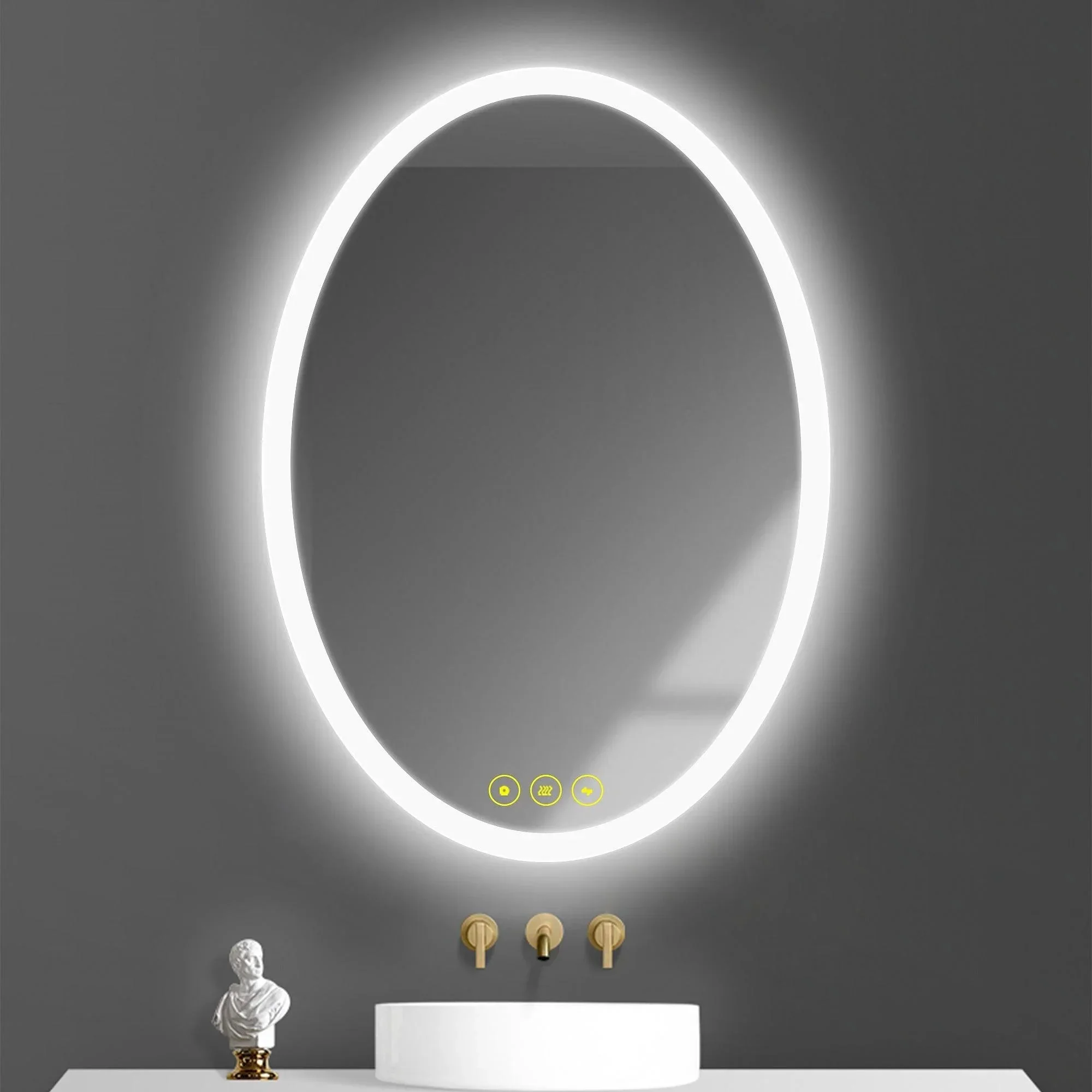 LuminaMirror Oval Frameless LED Anti-Fog Dimmable Bathroom Vanity Mirror - Image 2