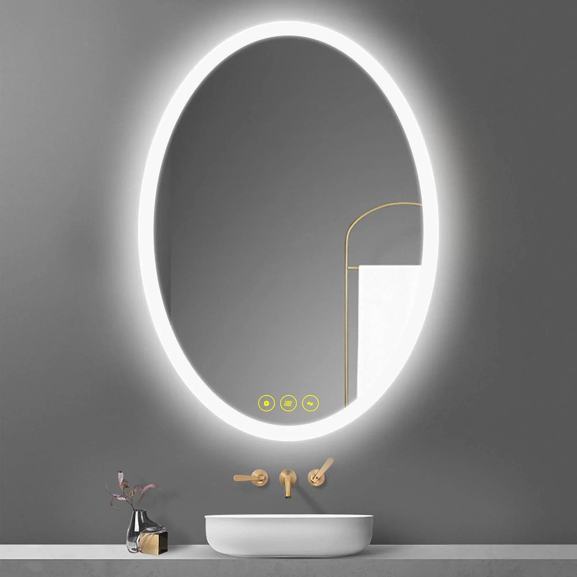 LuminaMirror Oval Frameless LED Anti-Fog Dimmable Bathroom Vanity Mirror - Image 4