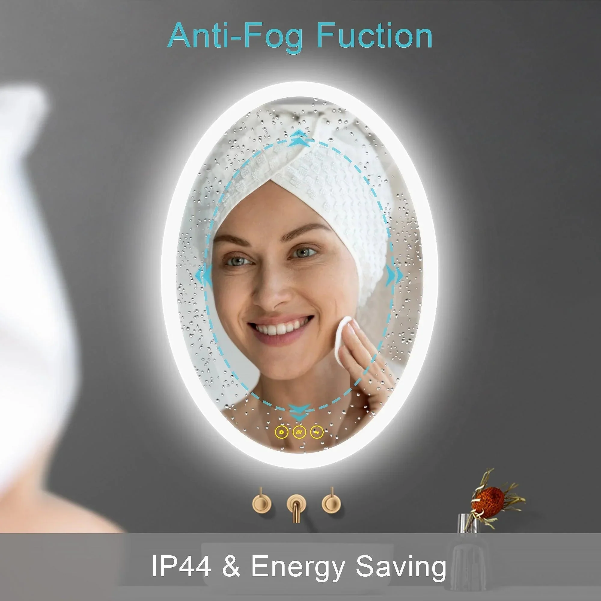 LuminaMirror Oval Frameless LED Anti-Fog Dimmable Bathroom Vanity Mirror - Image 6