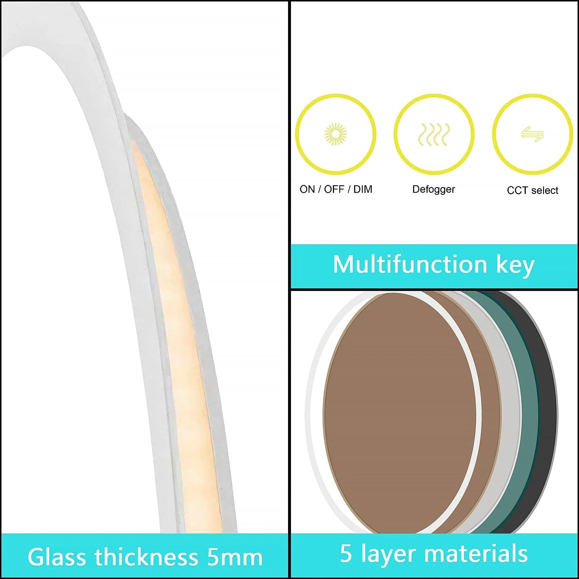 LuminaMirror Oval Frameless LED Anti-Fog Dimmable Bathroom Vanity Mirror - Image 7