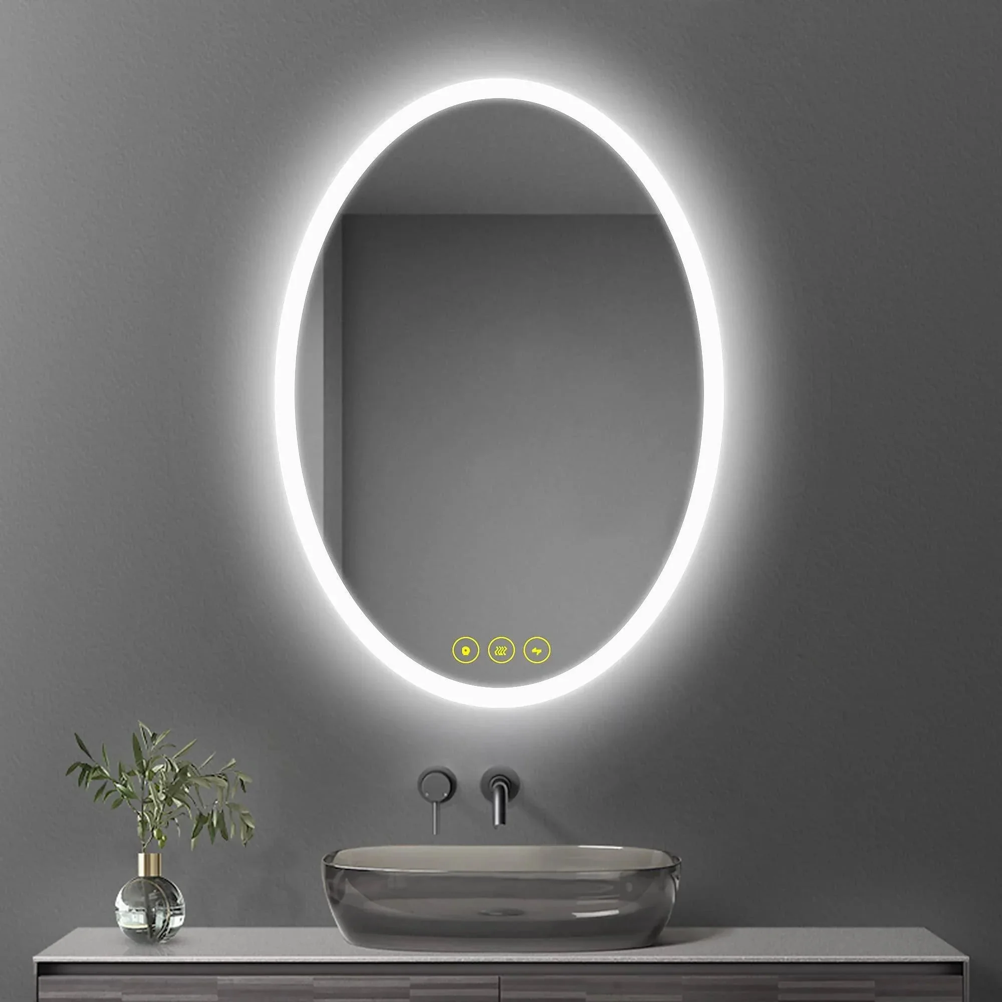 LuminaMirror Oval Frameless LED Anti-Fog Dimmable Bathroom Vanity Mirror - Image 8