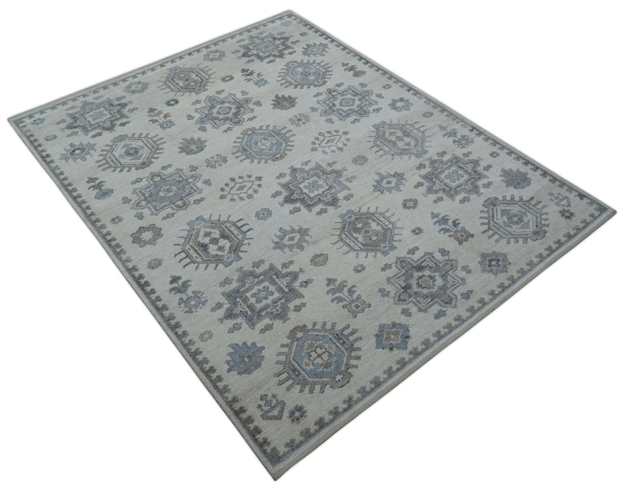 Luxe Custom Made Turkish Ivory Hand knotted Wool And Linen Blend Rug - Image 10