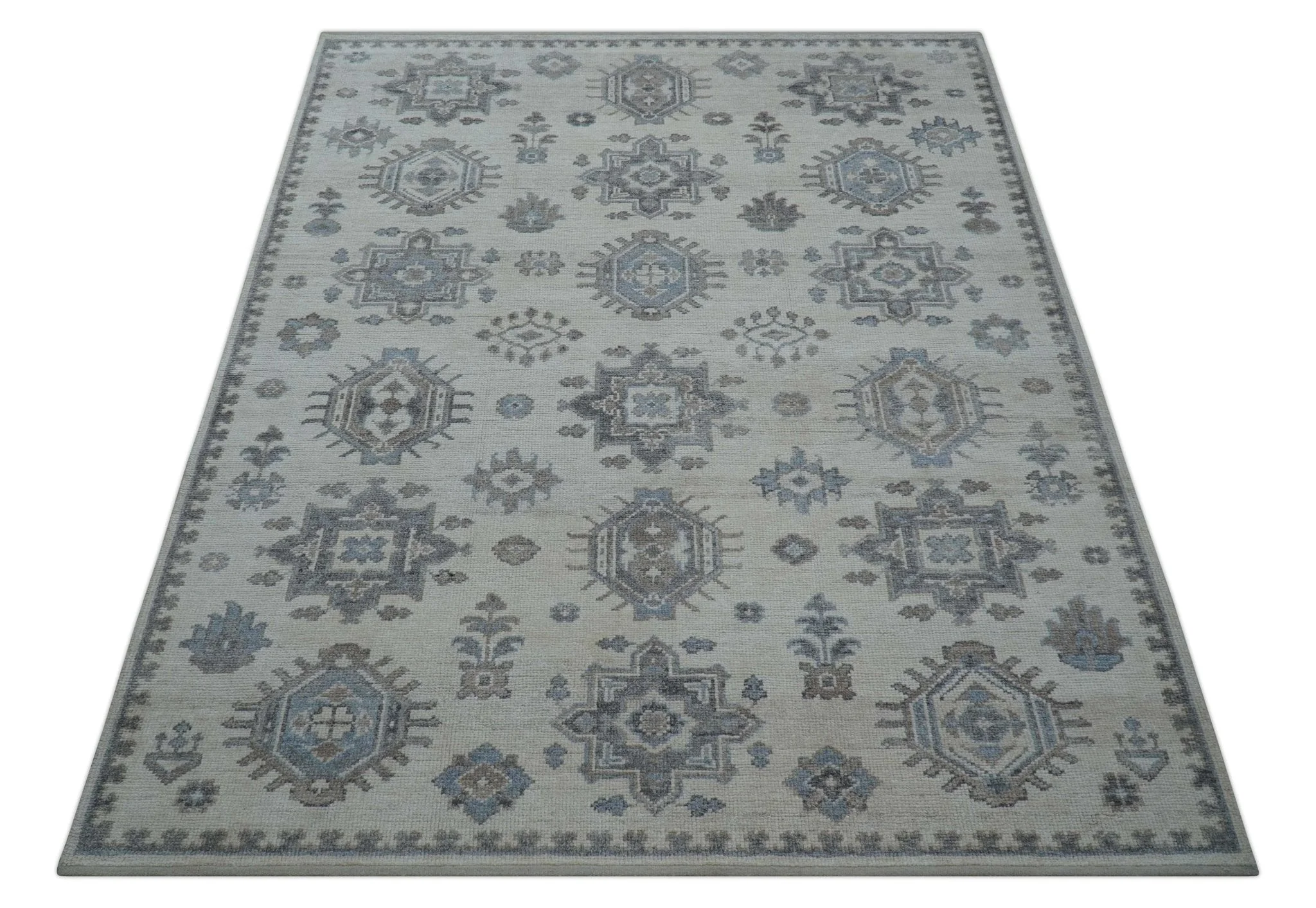 Luxe Custom Made Turkish Ivory Hand knotted Wool And Linen Blend Rug - Image 11