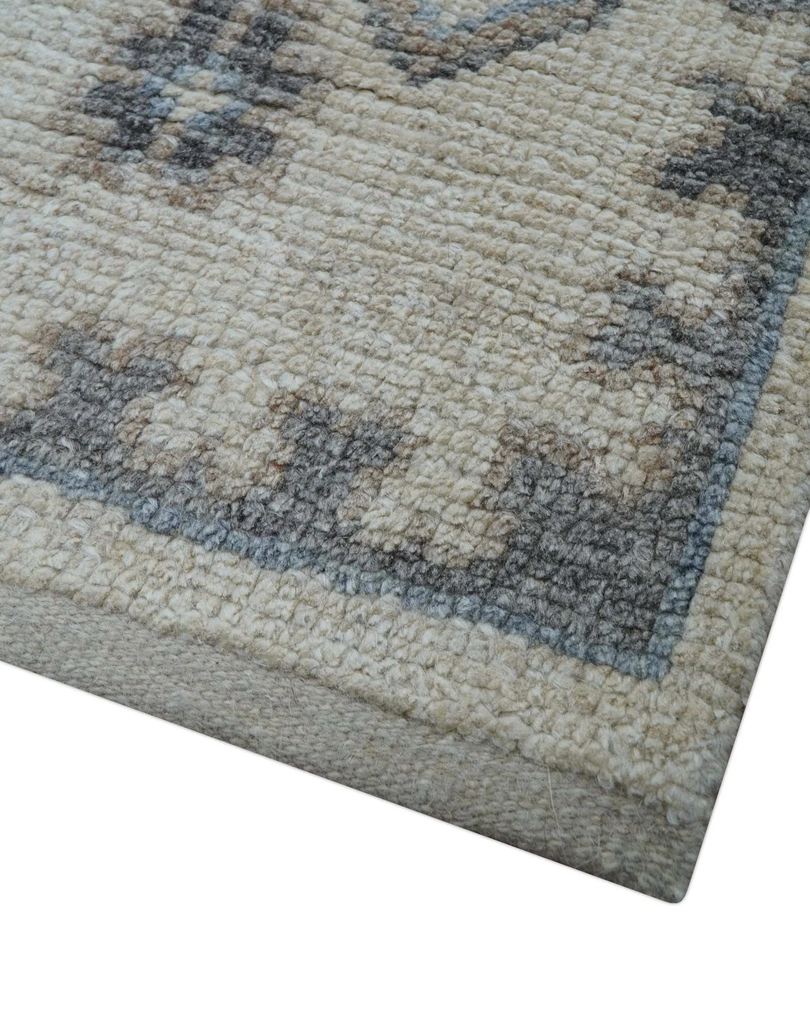 Luxe Custom Made Turkish Ivory Hand knotted Wool And Linen Blend Rug - Image 4