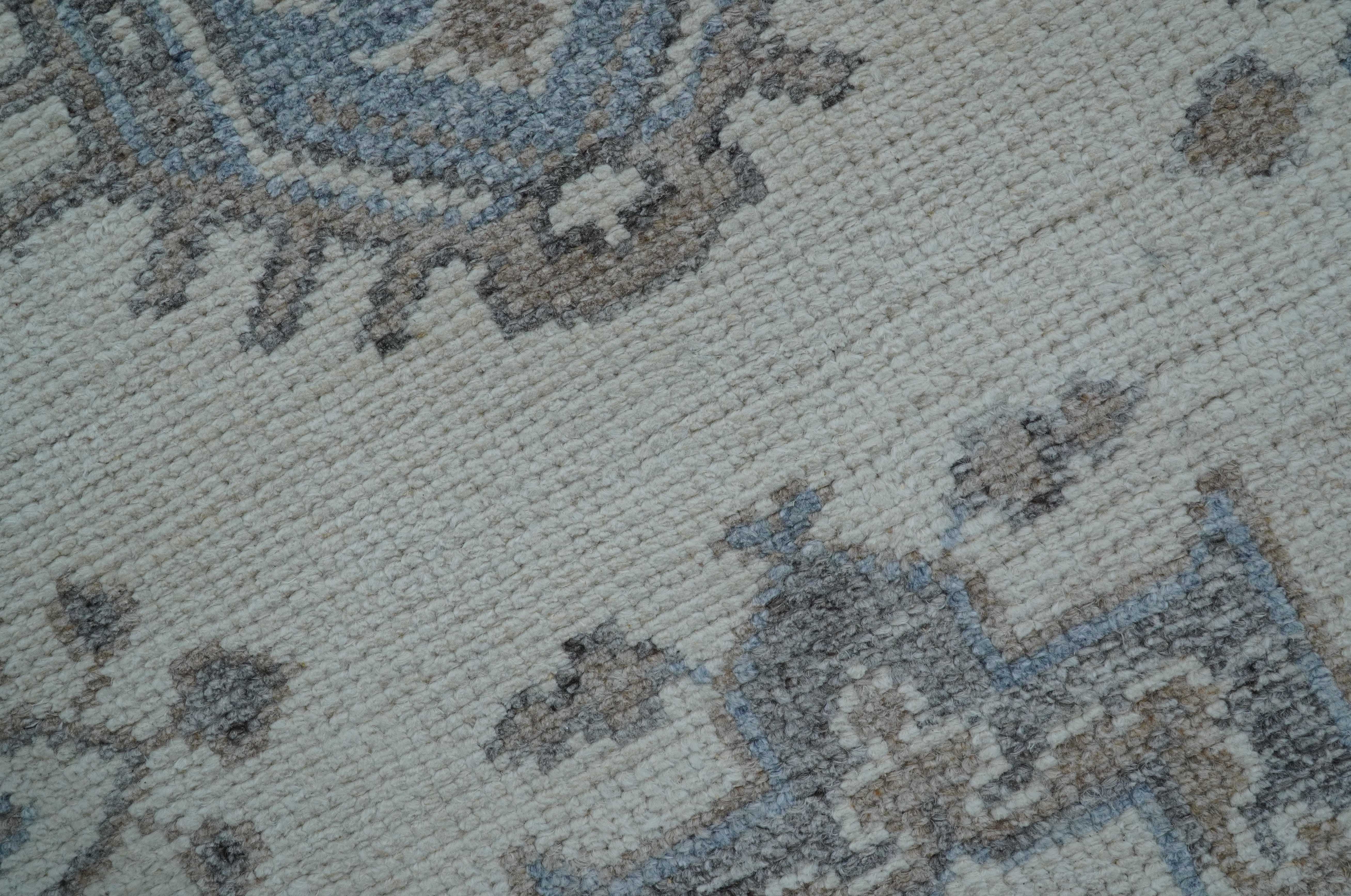 Luxe Custom Made Turkish Ivory Hand knotted Wool And Linen Blend Rug - Image 7