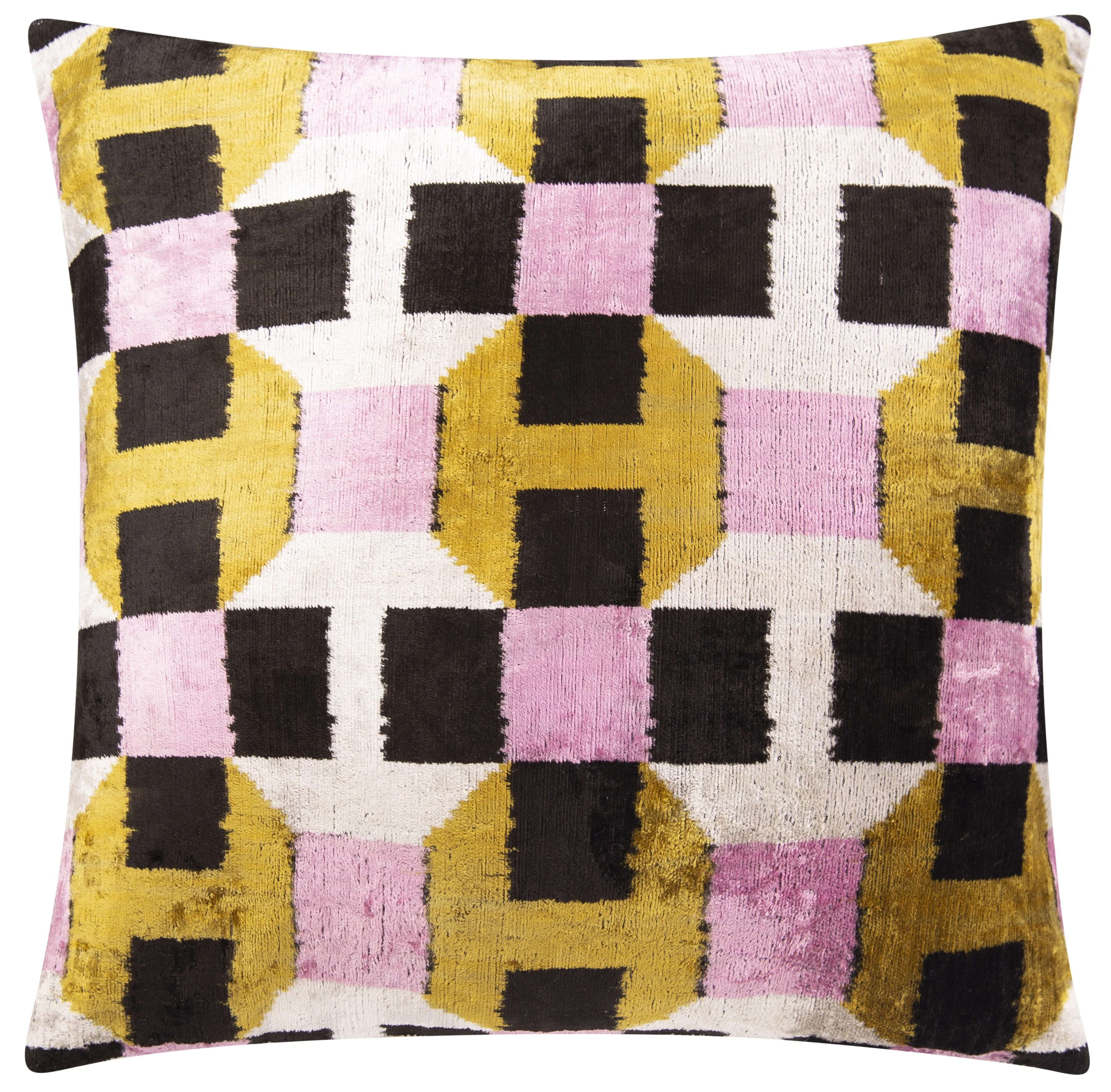 Luxurious Handmade 20x20 Silk Velvet Throw Pillow - Geometric Pattern, Vegetable Dyed, Down Feather Insert - Image 4