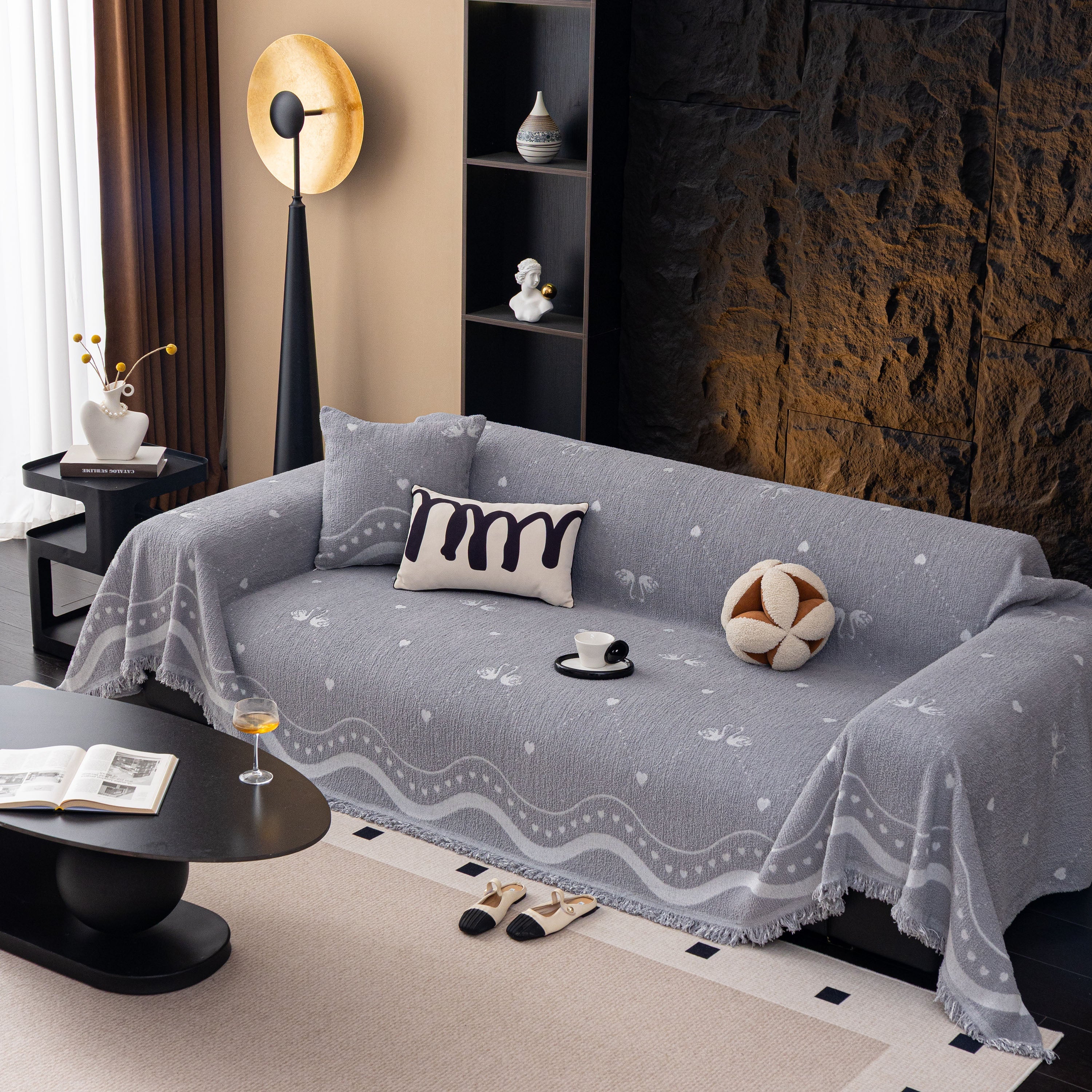 Luxurious Jacquard Couch Cover, Snag-Resistant Pet Friendly Couch Throw with Fringe - Image 20